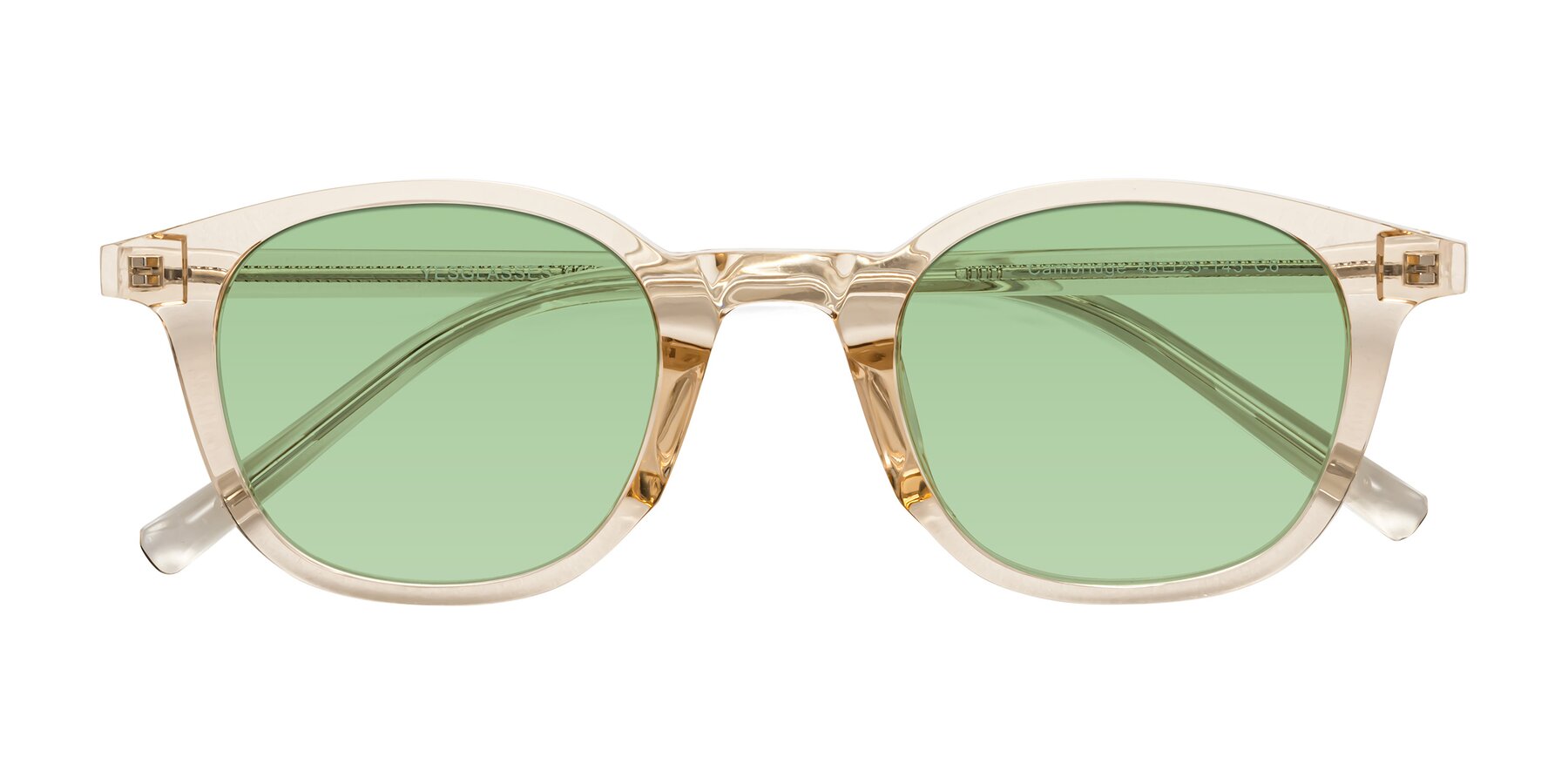 Folded Front of Cambridge in Champagne with Medium Green Tinted Lenses