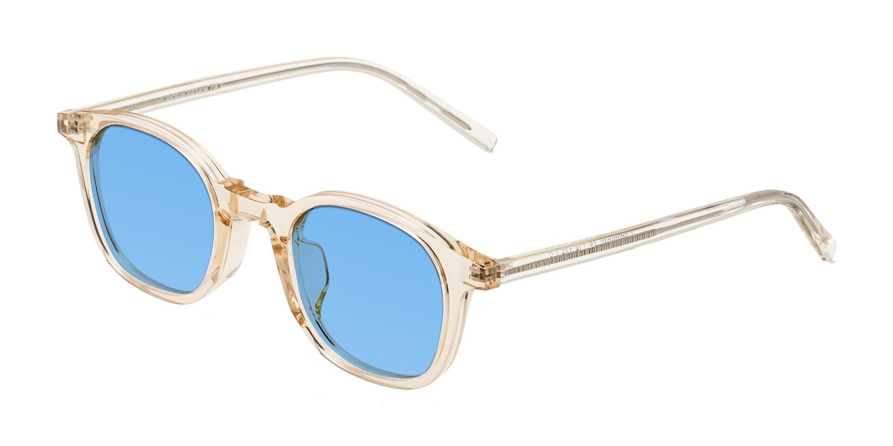 Angle of Cambridge in Champagne with Medium Blue Tinted Lenses