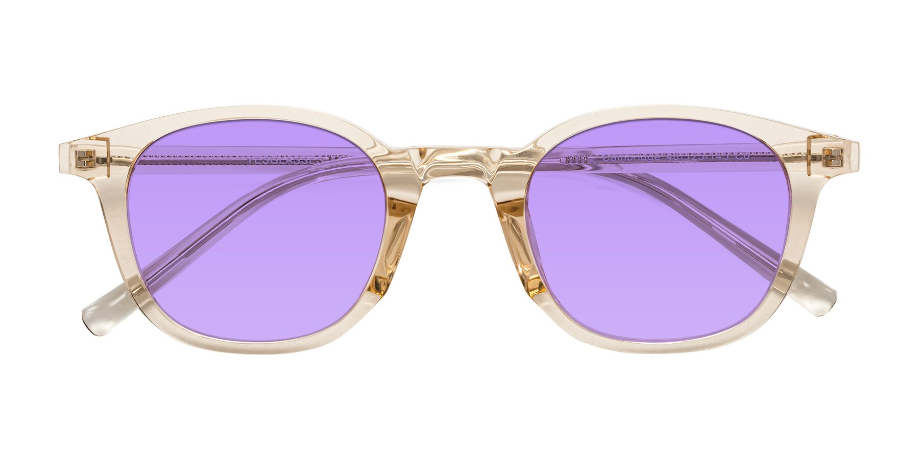 Folded Front of Cambridge in Champagne with Medium Purple Tinted Lenses