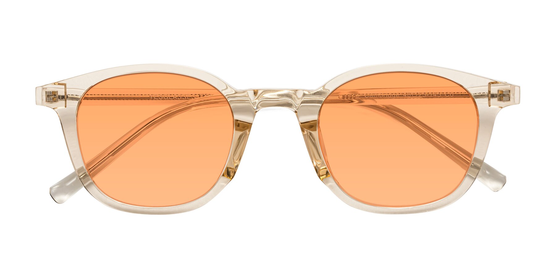 Folded Front of Cambridge in Champagne with Medium Orange Tinted Lenses