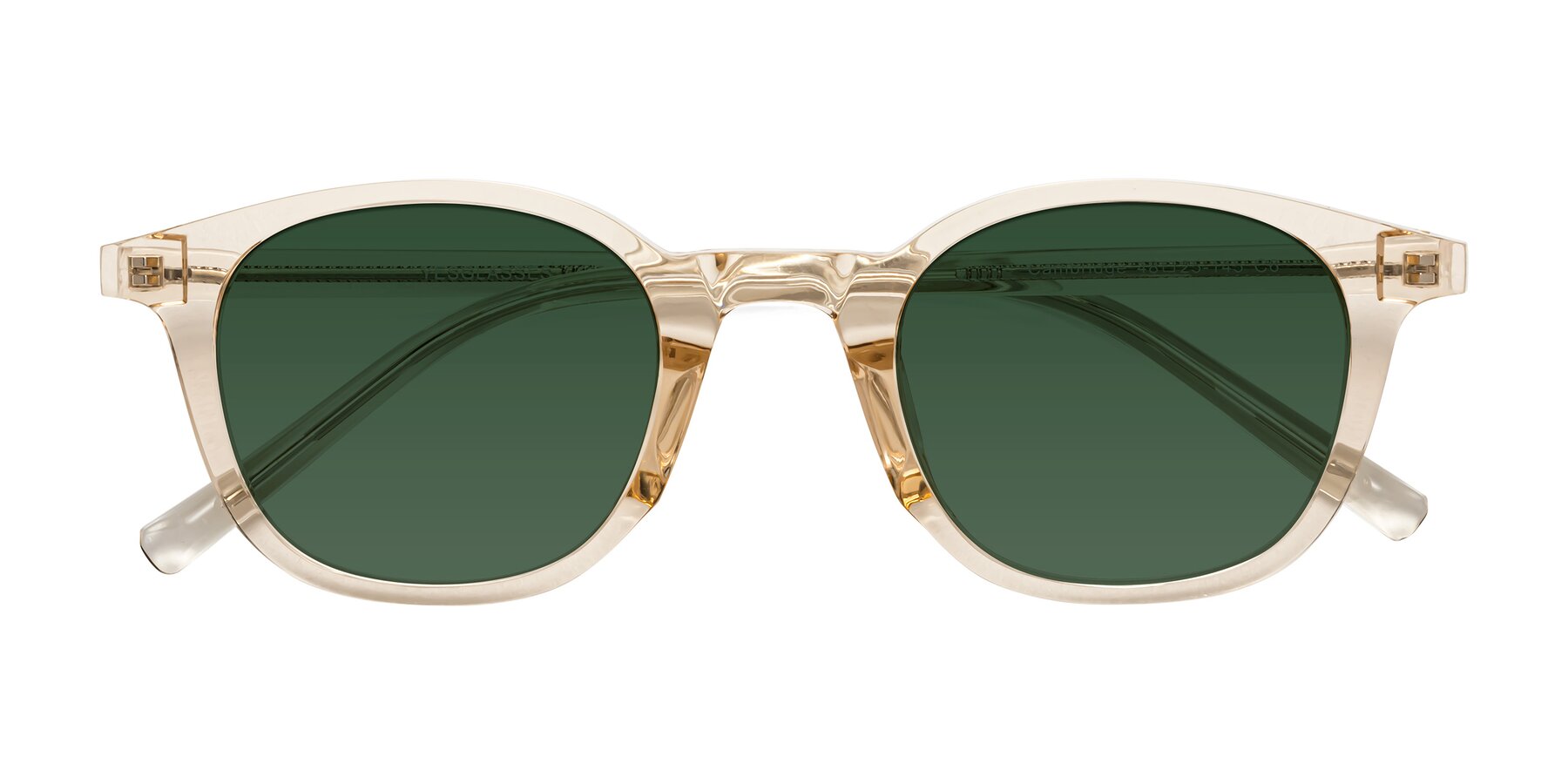 Folded Front of Cambridge in Champagne with Green Tinted Lenses