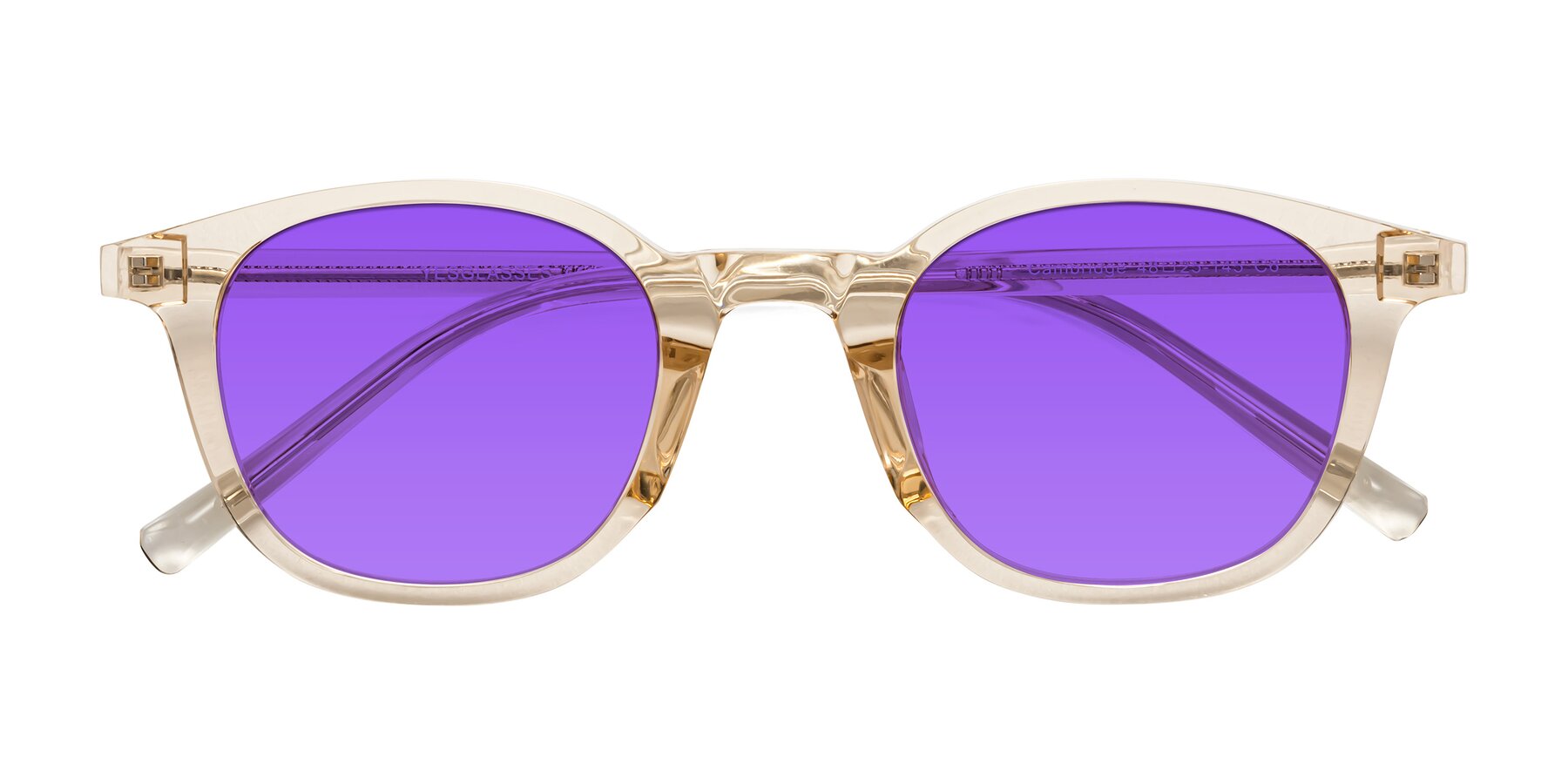 Folded Front of Cambridge in Champagne with Purple Tinted Lenses