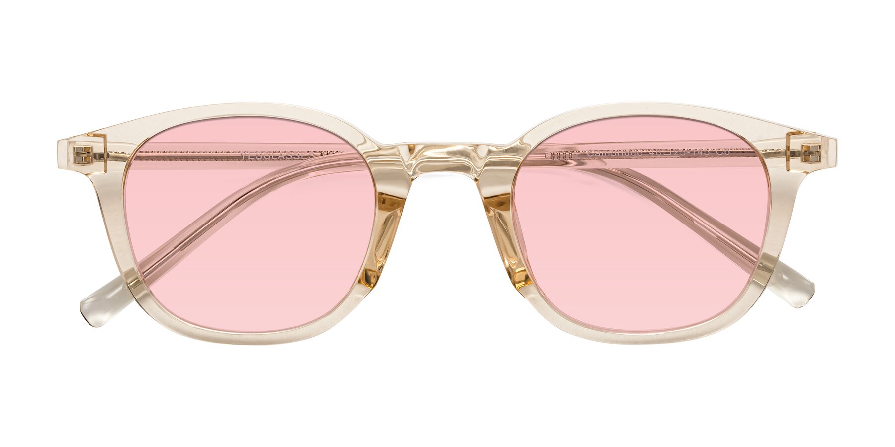 Folded Front of Cambridge in Champagne with Light Garnet Tinted Lenses