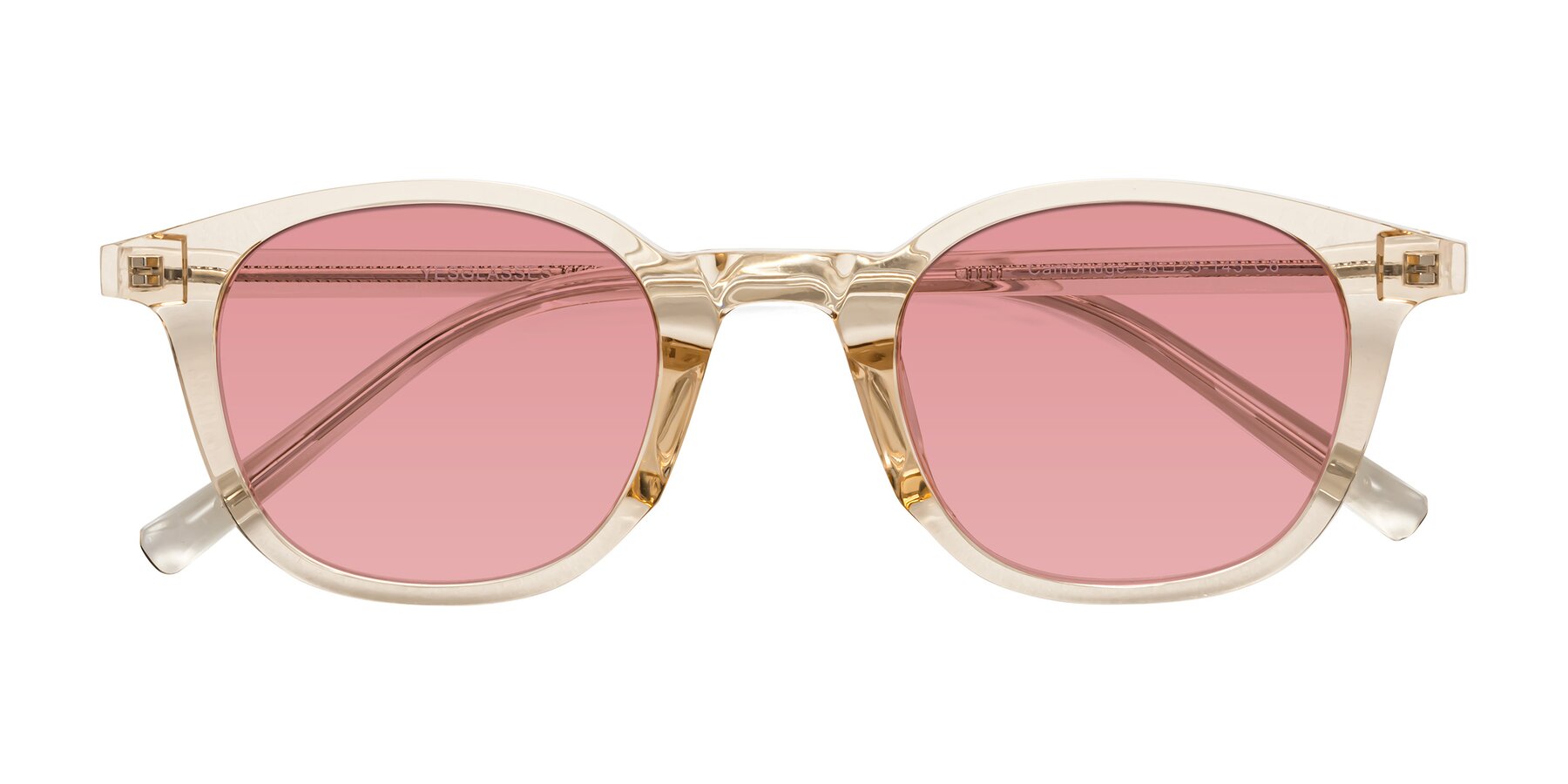 Folded Front of Cambridge in Champagne with Medium Garnet Tinted Lenses