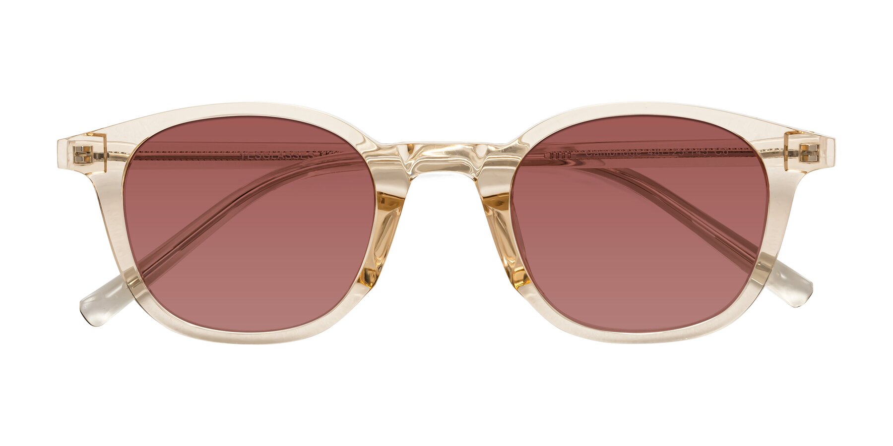 Folded Front of Cambridge in Champagne with Garnet Tinted Lenses