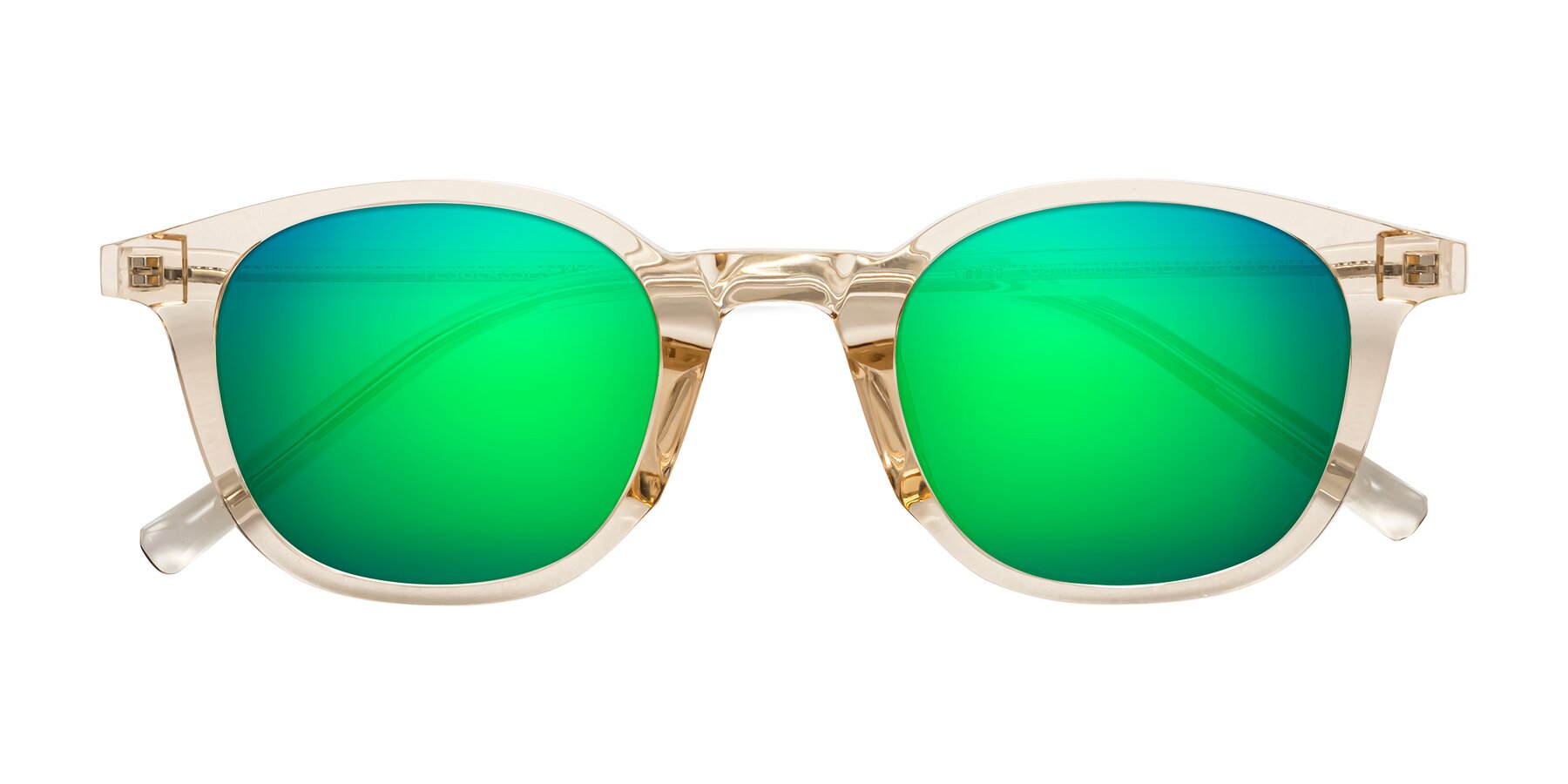 Folded Front of Cambridge in Champagne with Green Mirrored Lenses