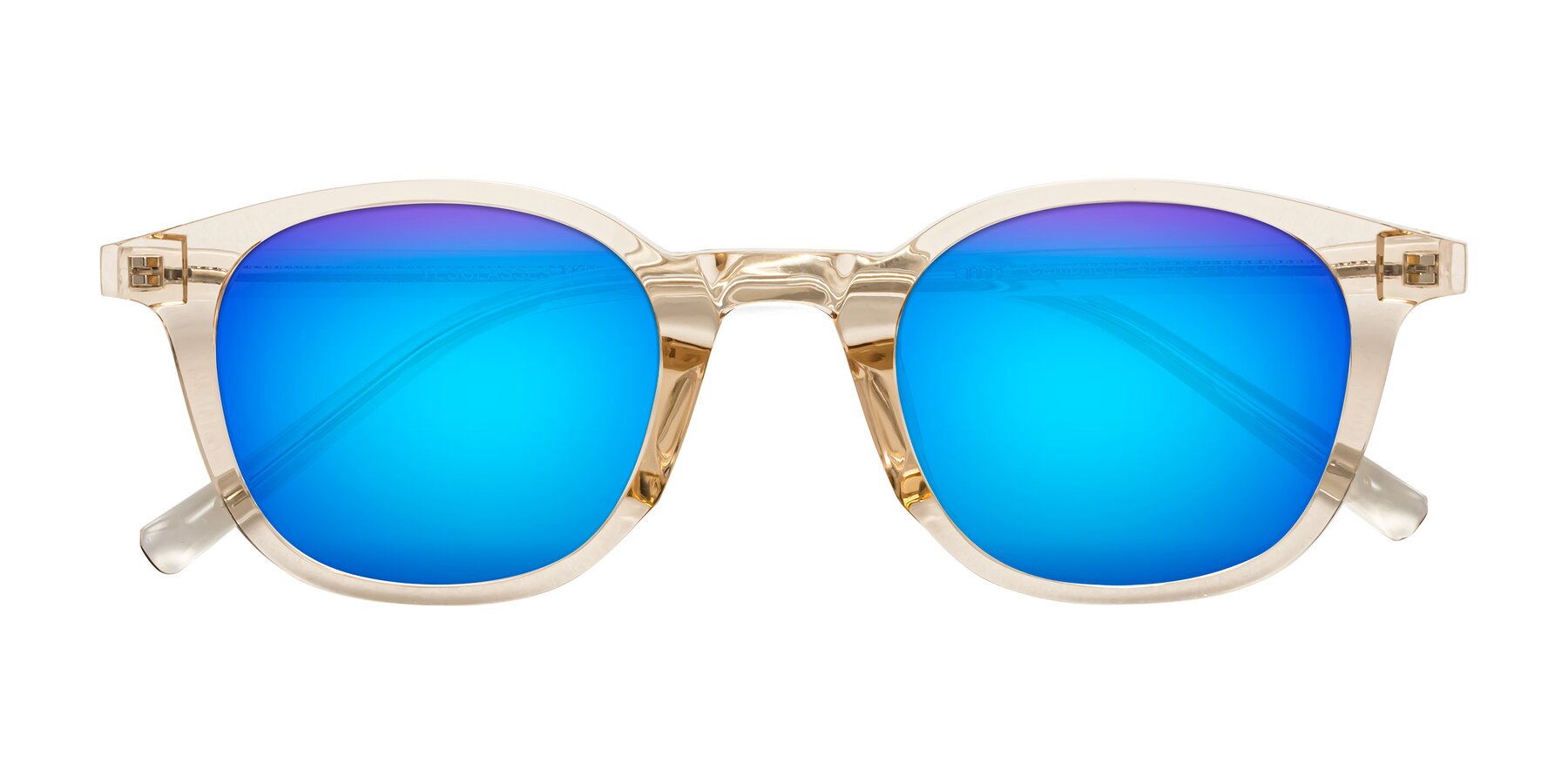 Folded Front of Cambridge in Champagne with Blue Mirrored Lenses