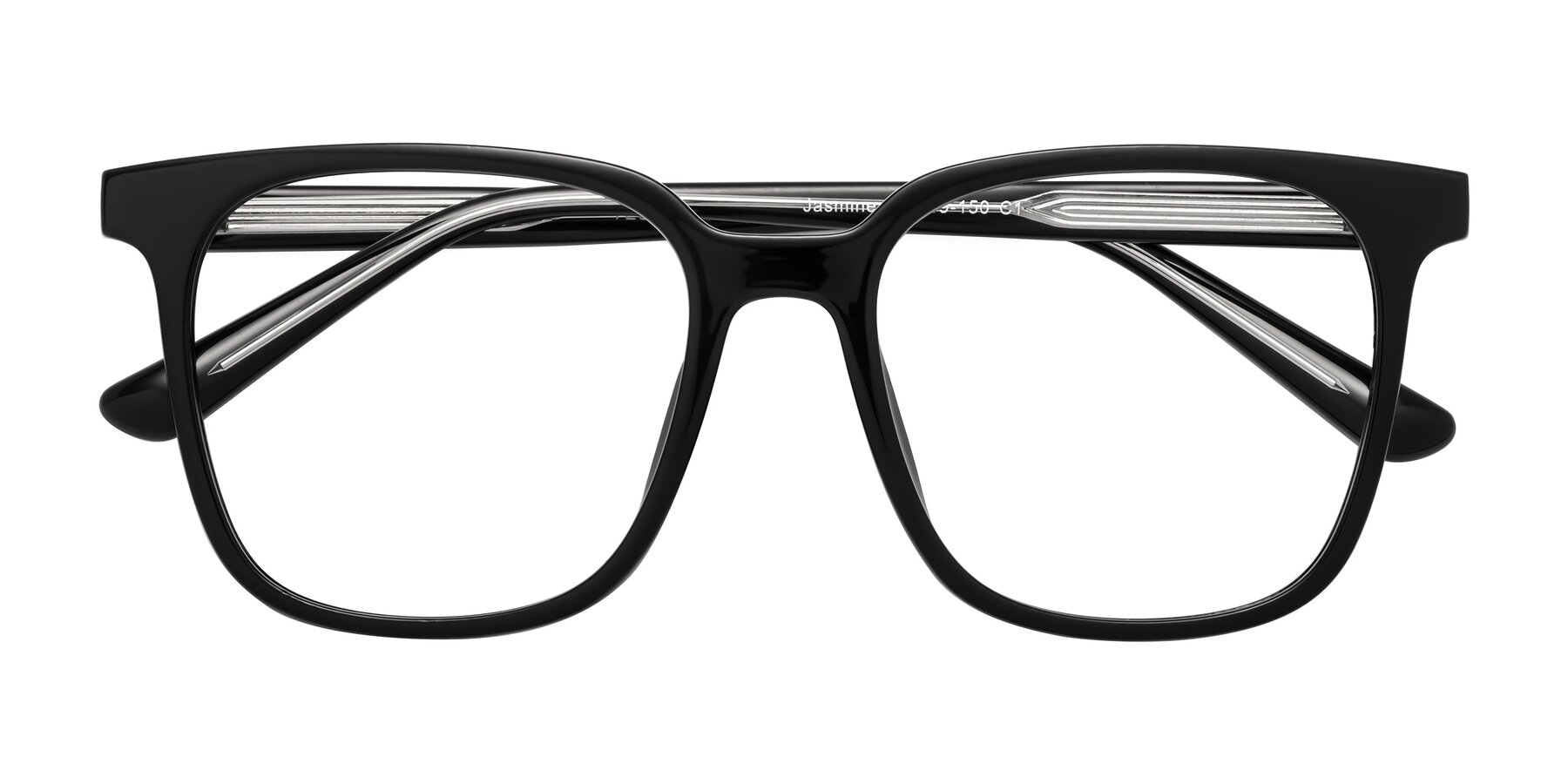 Folded Front of Jasmine in Black with Clear Blue Light Blocking Lenses