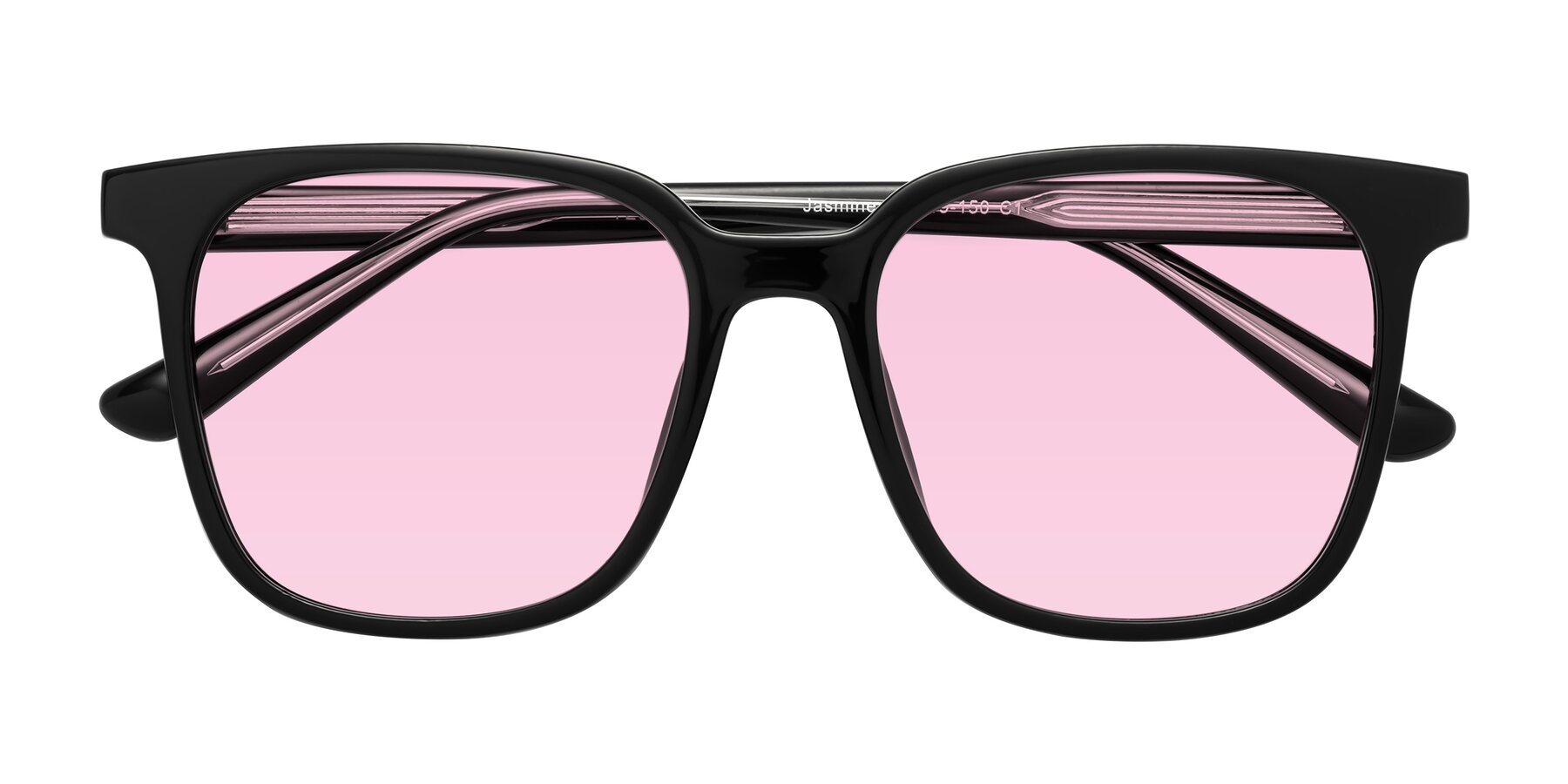 Folded Front of Jasmine in Black with Light Pink Tinted Lenses