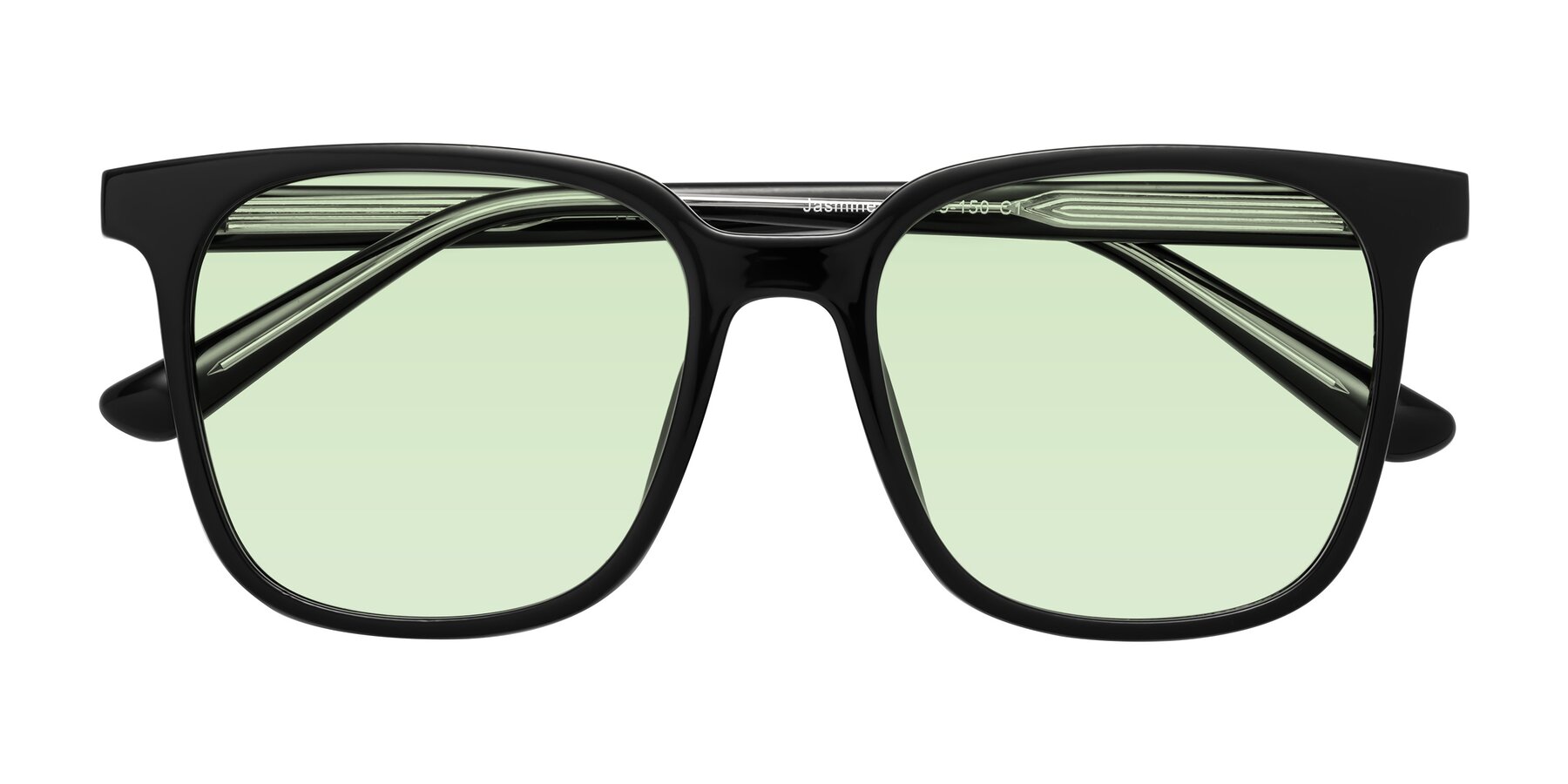 Folded Front of Jasmine in Black with Light Green Tinted Lenses