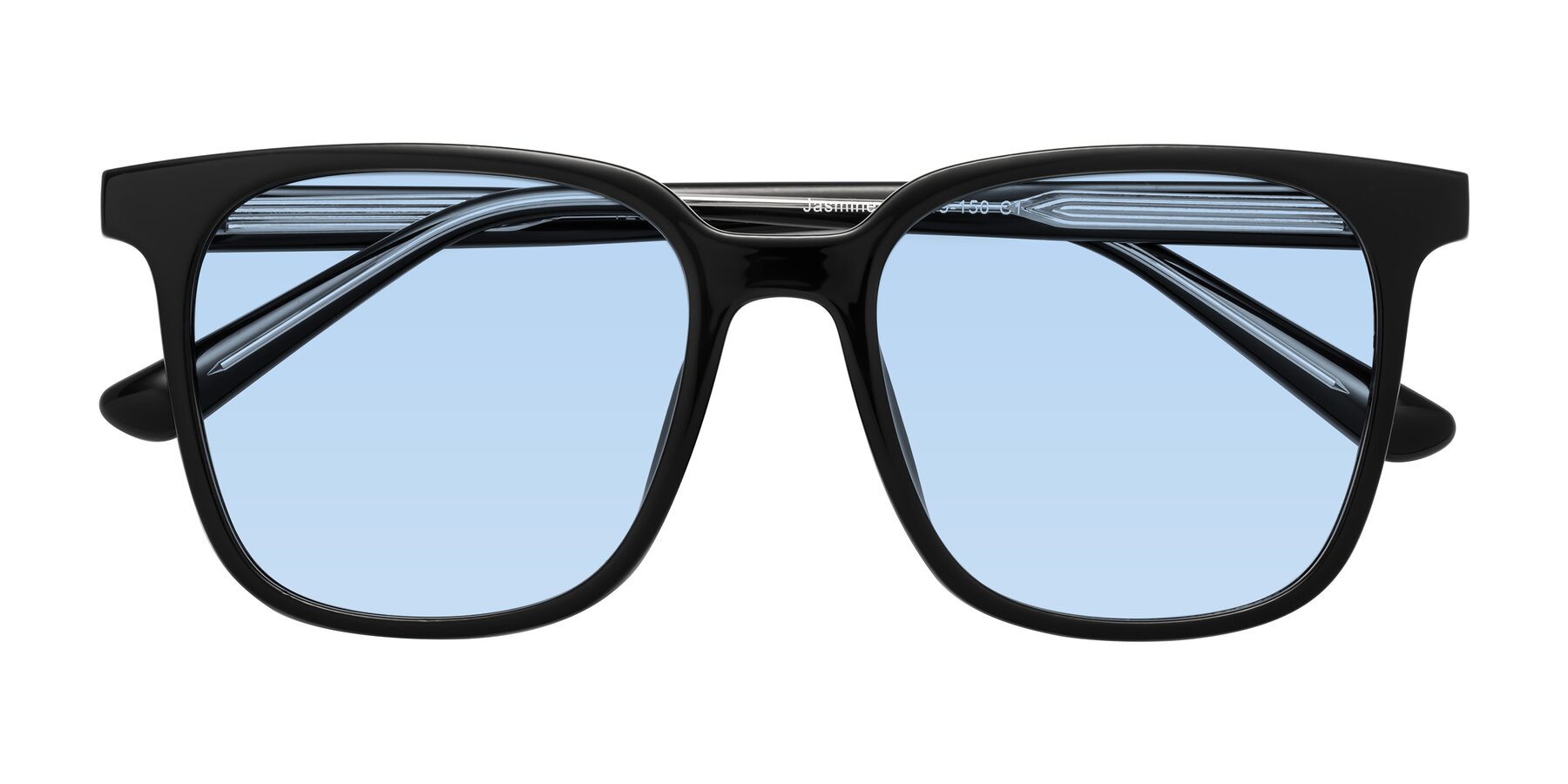 Folded Front of Jasmine in Black with Light Blue Tinted Lenses