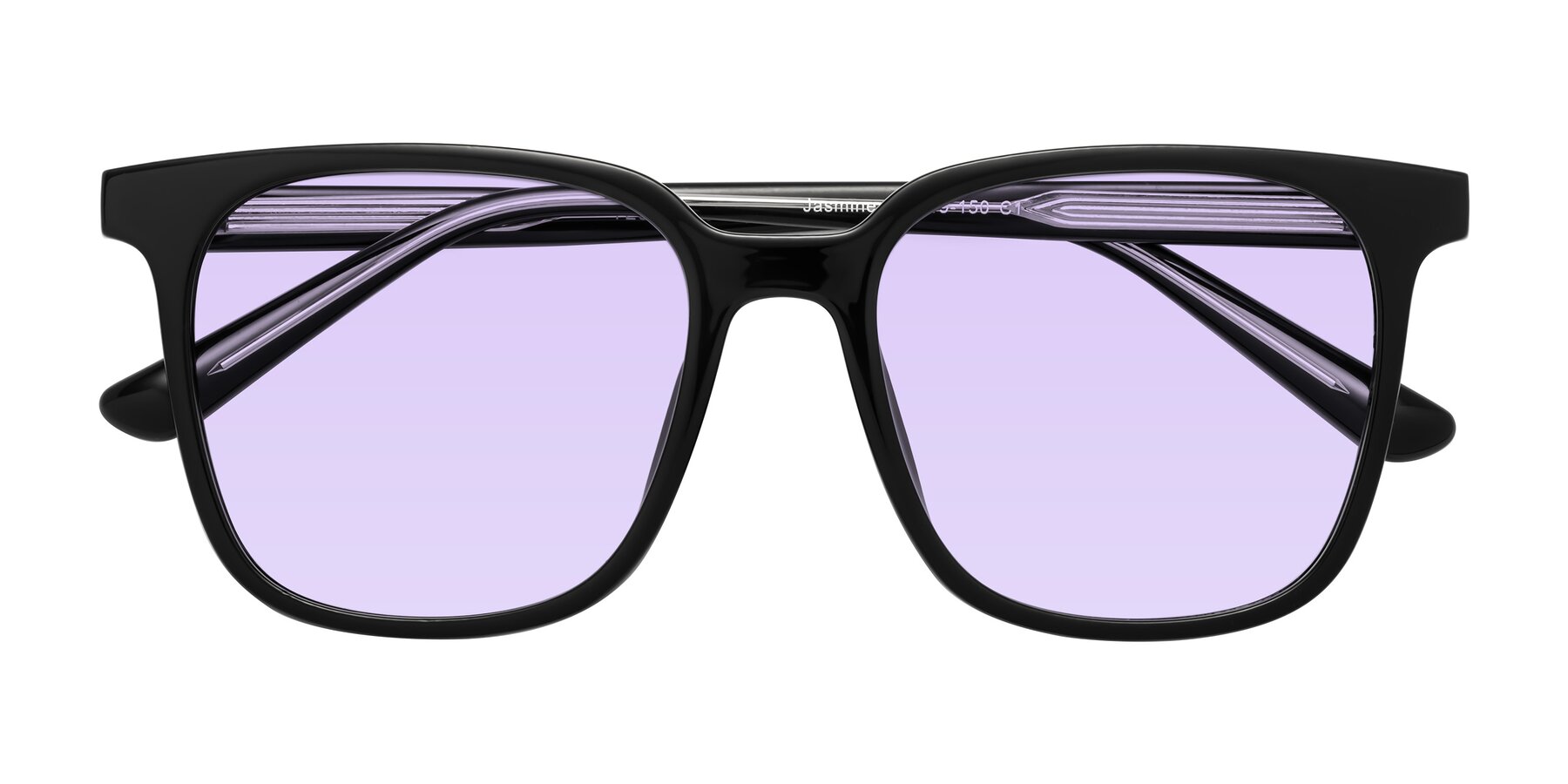 Folded Front of Jasmine in Black with Light Purple Tinted Lenses