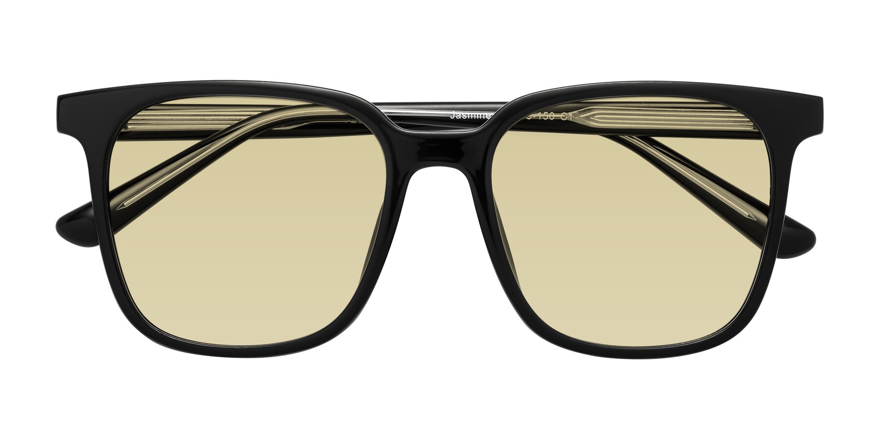 Folded Front of Jasmine in Black with Light Champagne Tinted Lenses