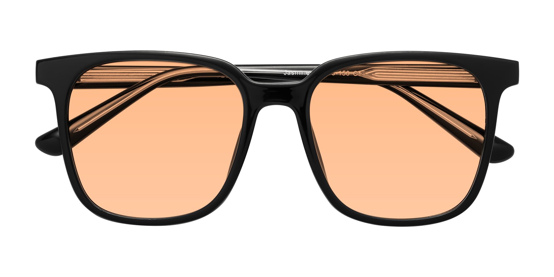 Folded Front of Jasmine in Black with Light Orange Tinted Lenses
