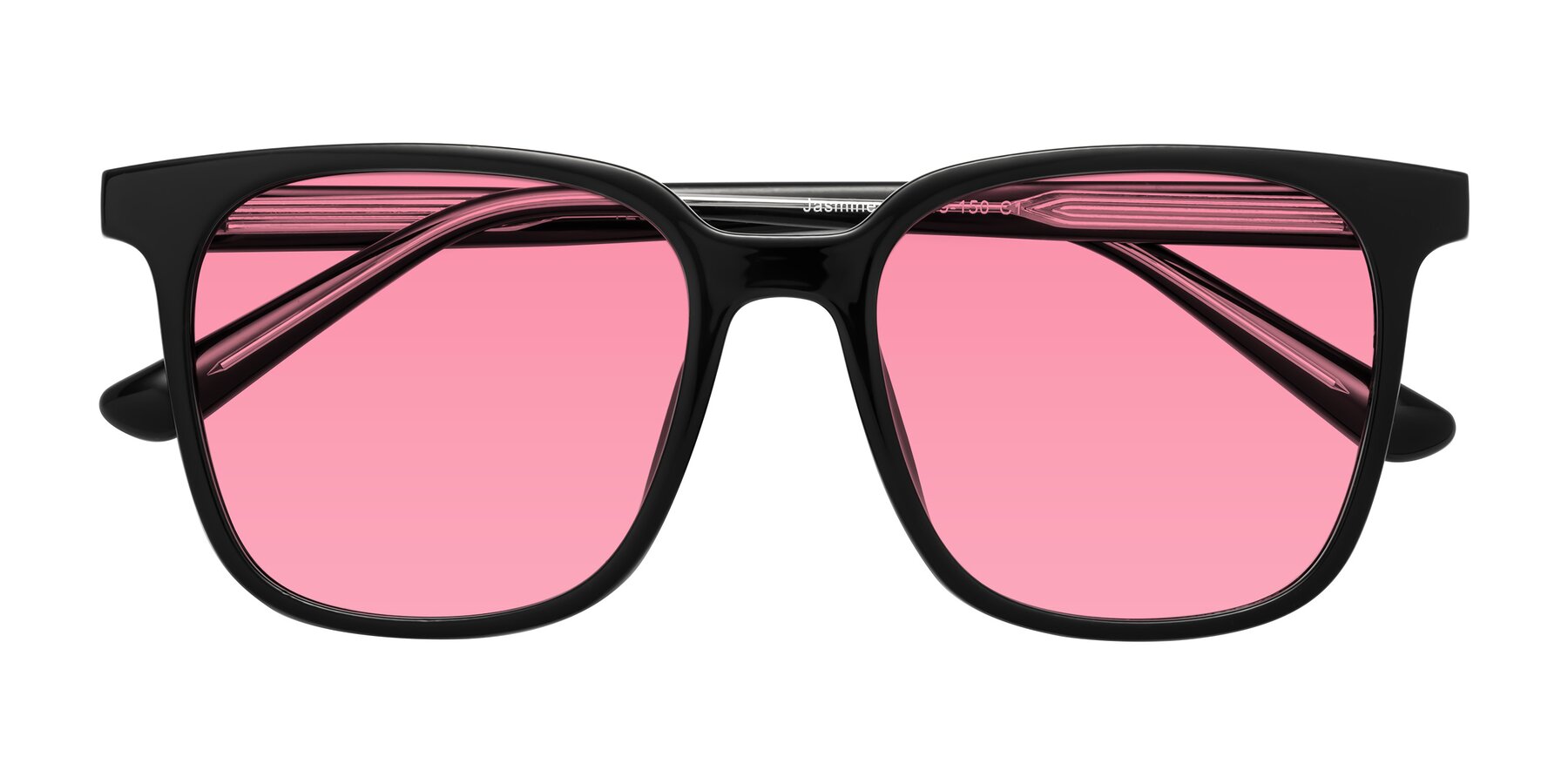 Folded Front of Jasmine in Black with Pink Tinted Lenses