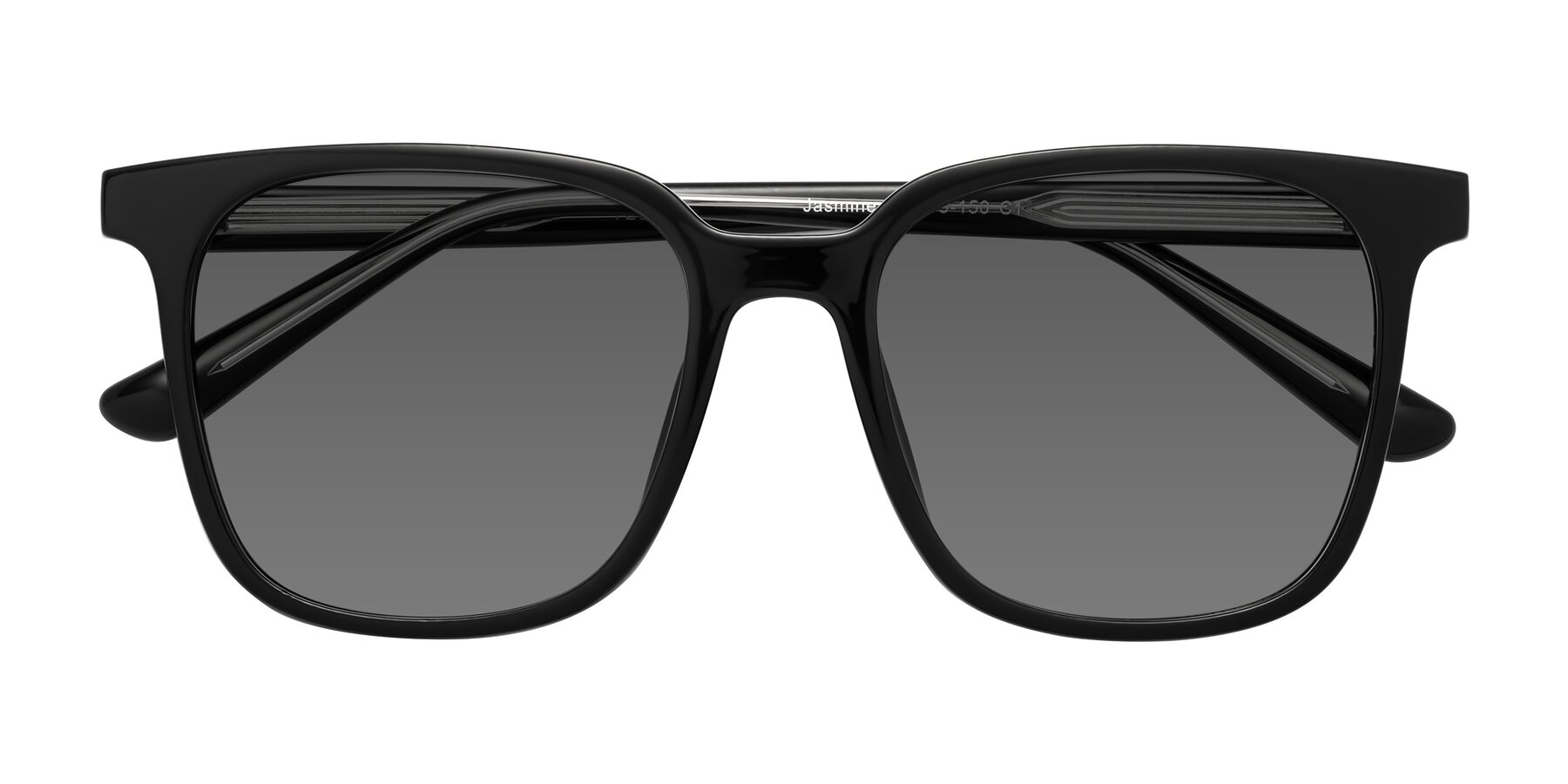 Folded Front of Jasmine in Black with Medium Gray Tinted Lenses