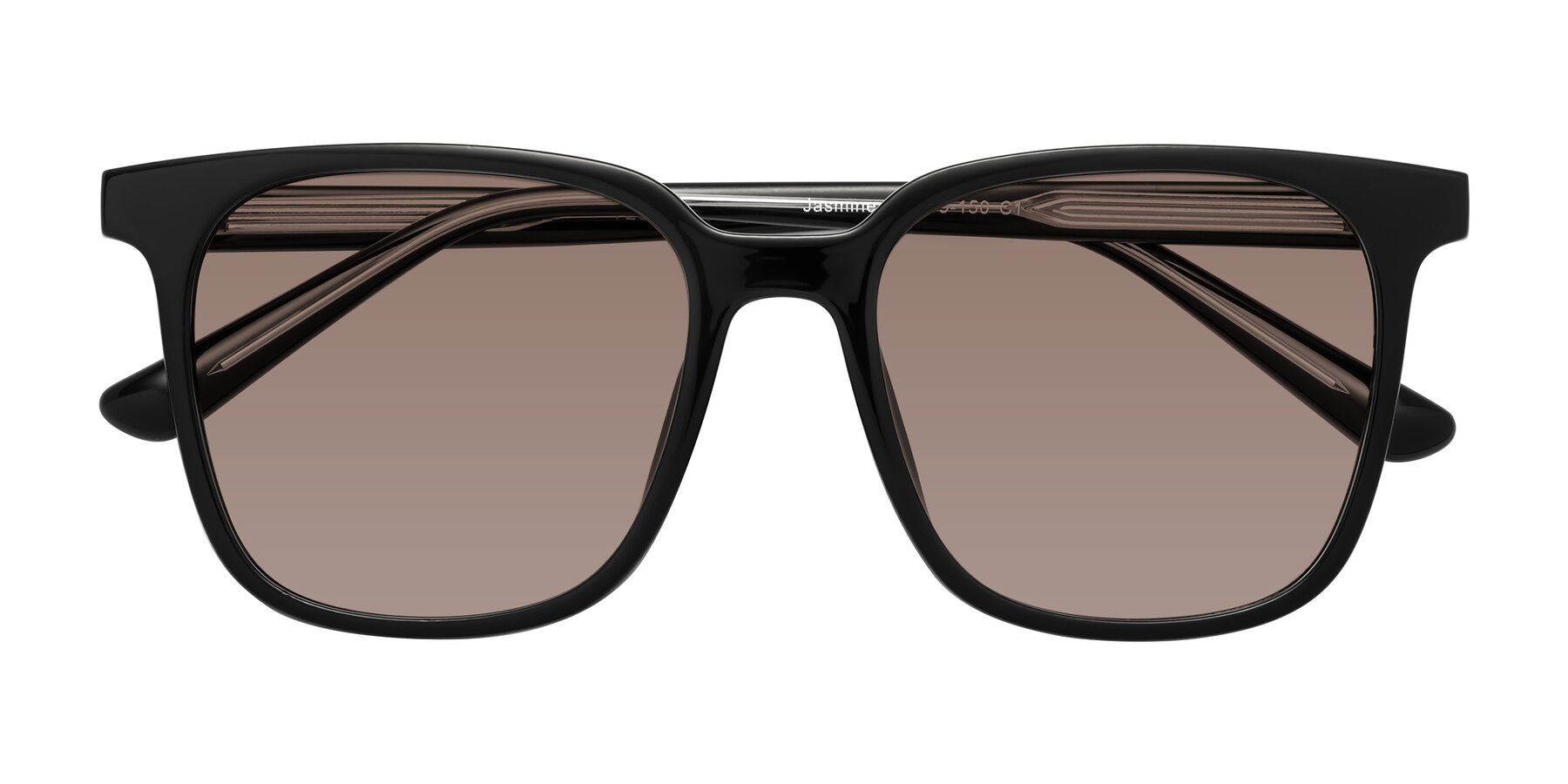 Folded Front of Jasmine in Black with Medium Brown Tinted Lenses