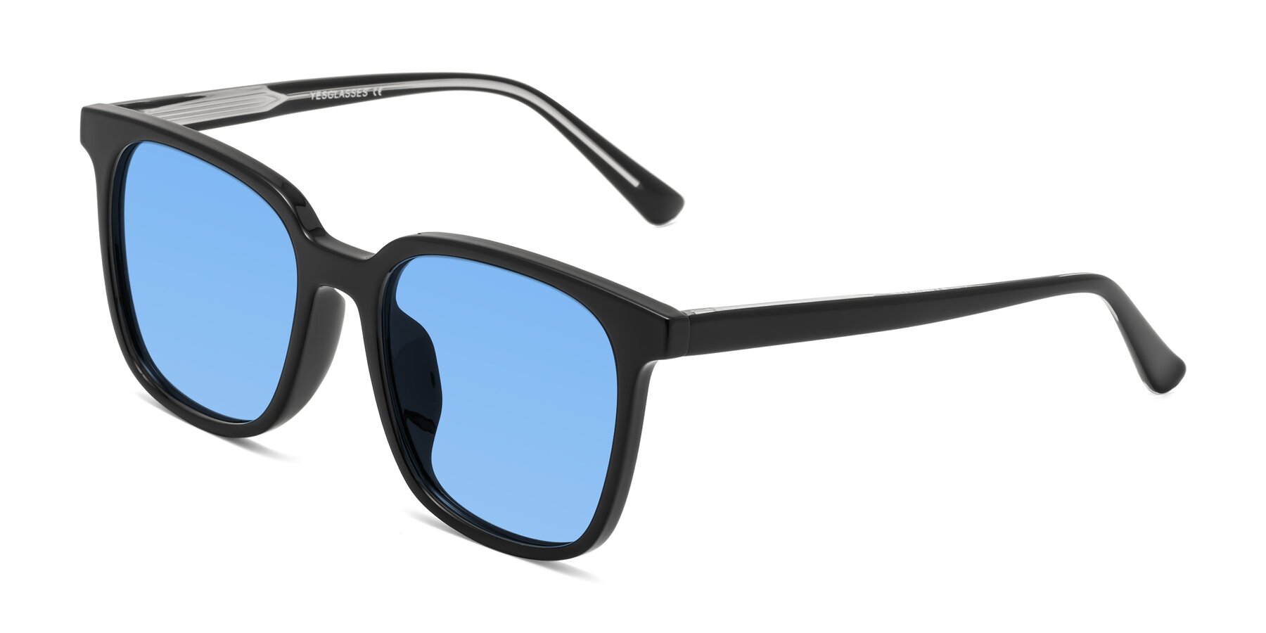 Angle of Jasmine in Black with Medium Blue Tinted Lenses