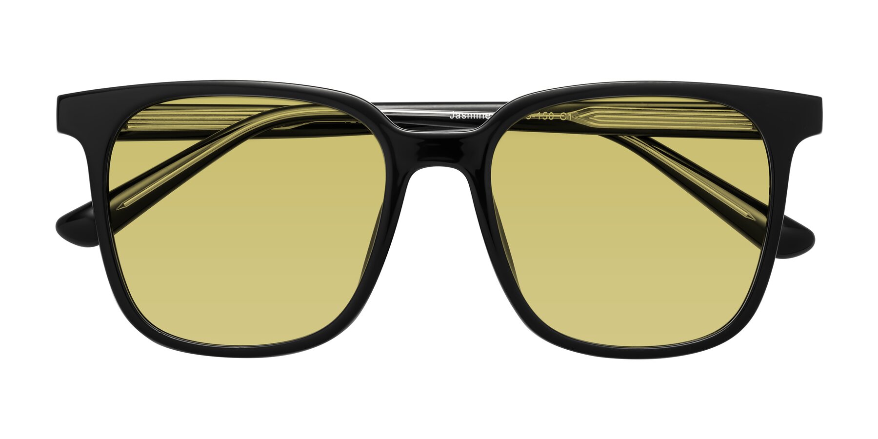 Folded Front of Jasmine in Black with Medium Champagne Tinted Lenses