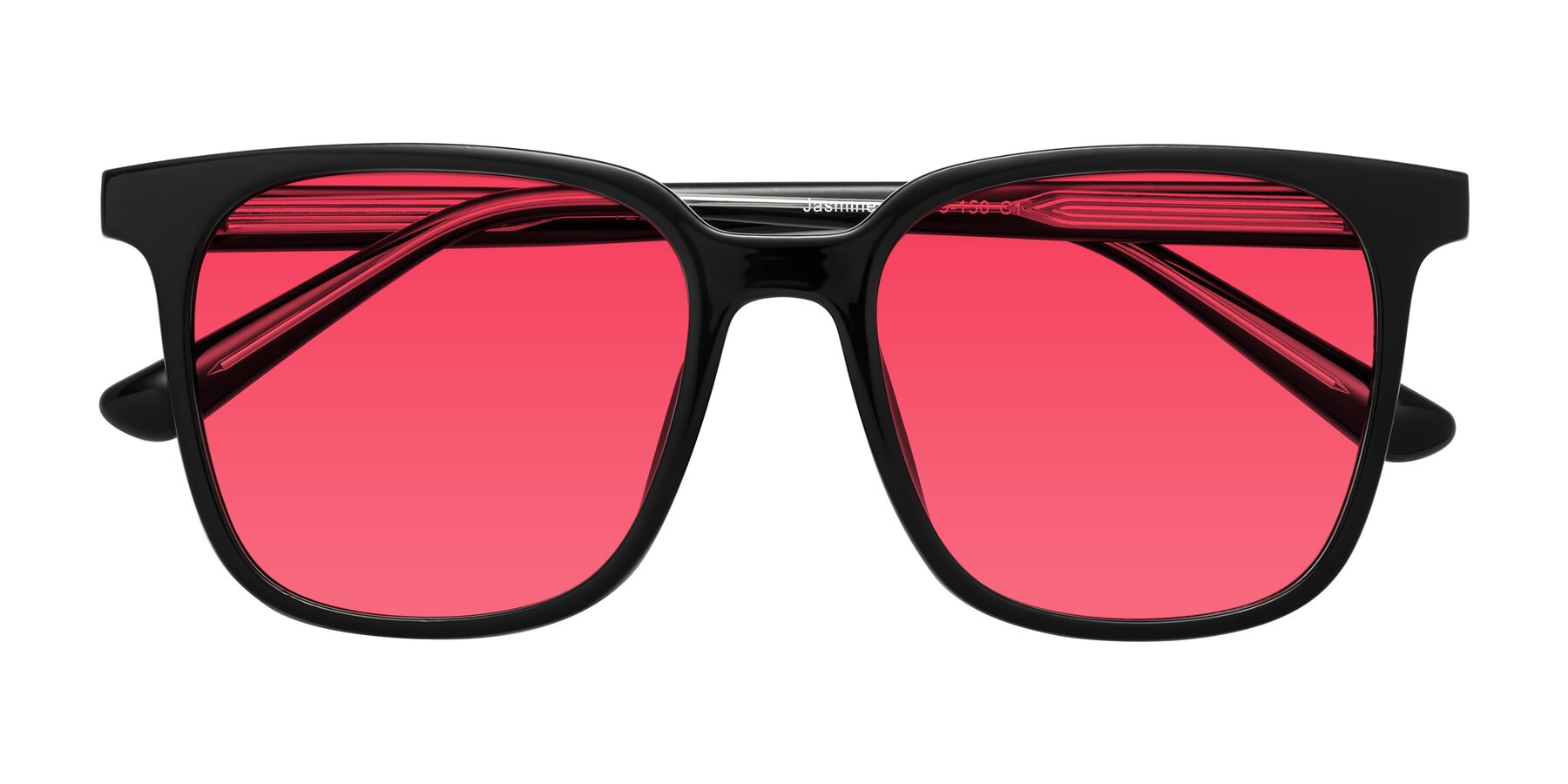 Folded Front of Jasmine in Black with Red Tinted Lenses
