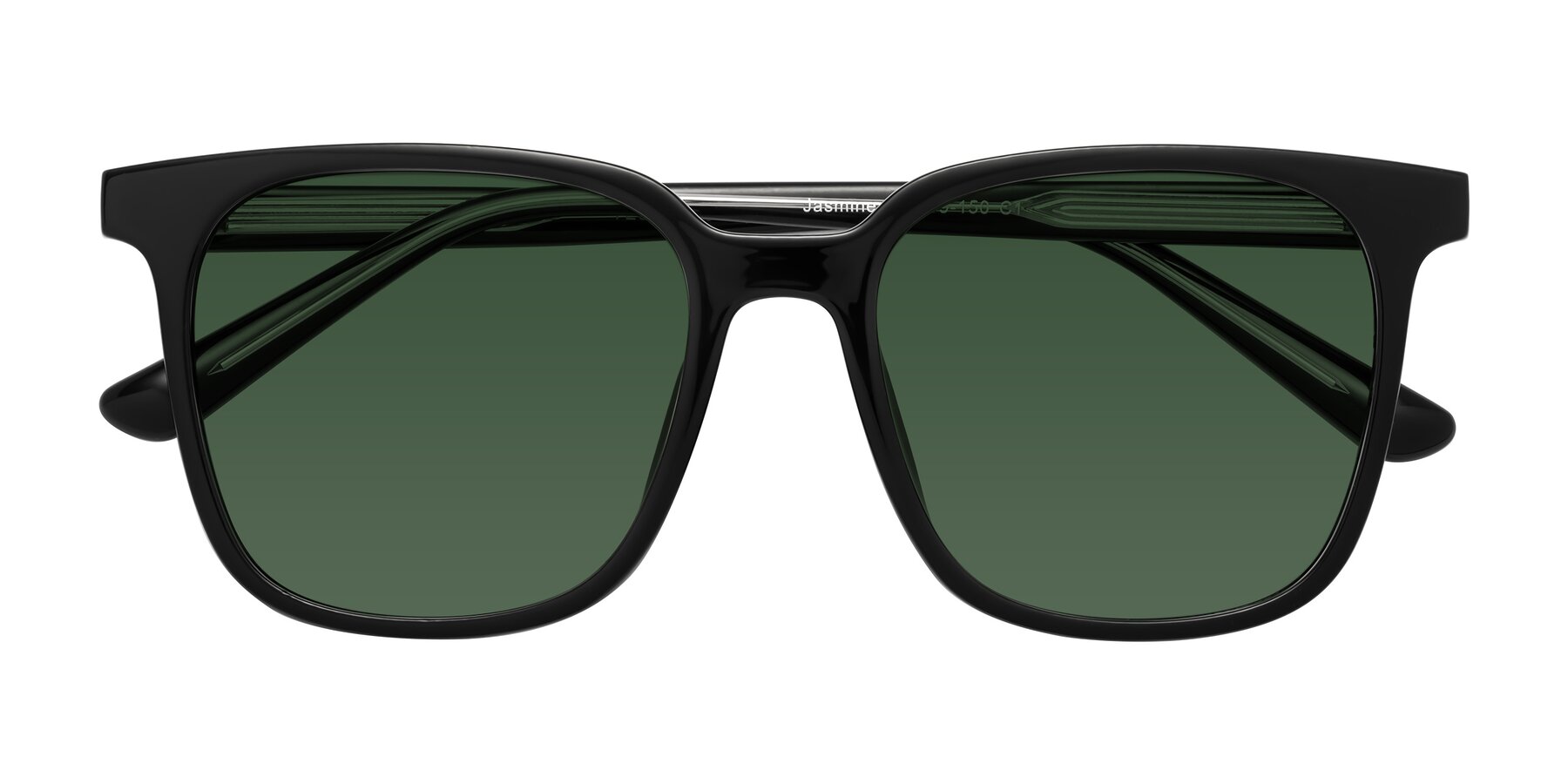 Folded Front of Jasmine in Black with Green Tinted Lenses
