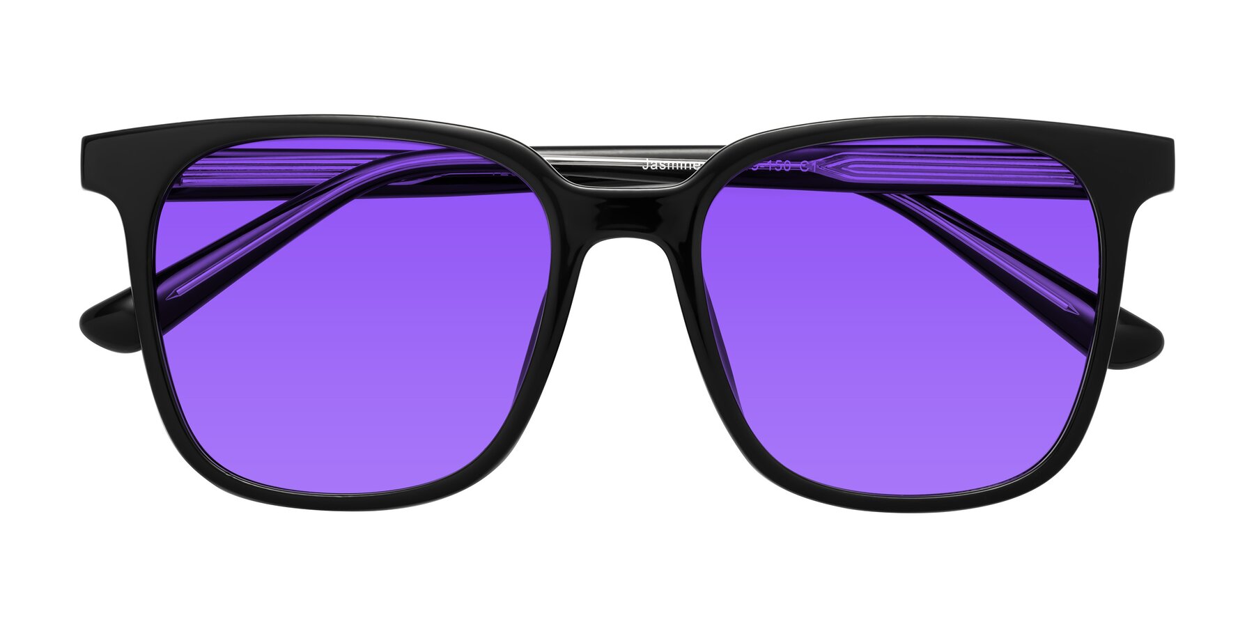 Folded Front of Jasmine in Black with Purple Tinted Lenses