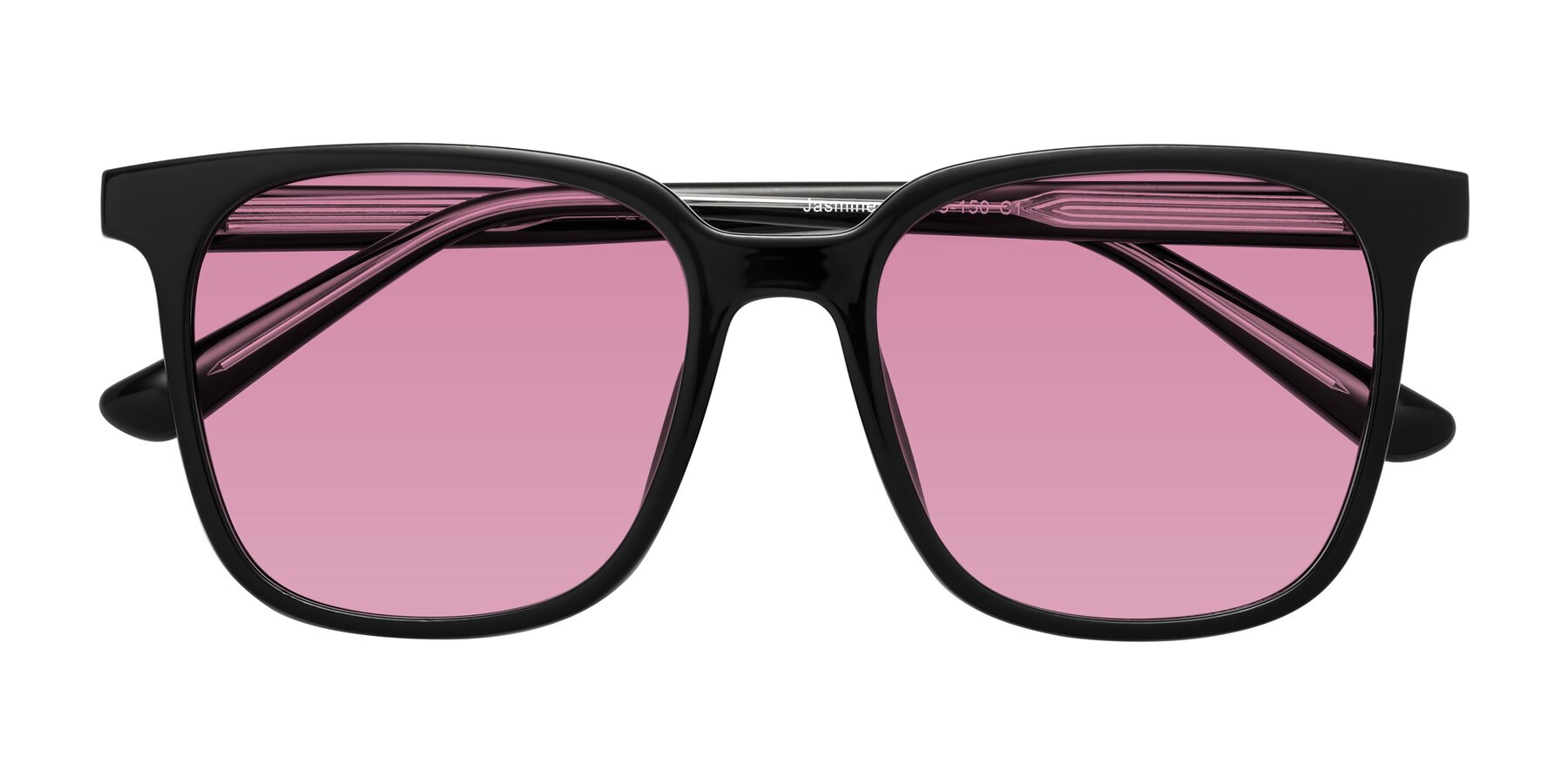 Folded Front of Jasmine in Black with Medium Wine Tinted Lenses