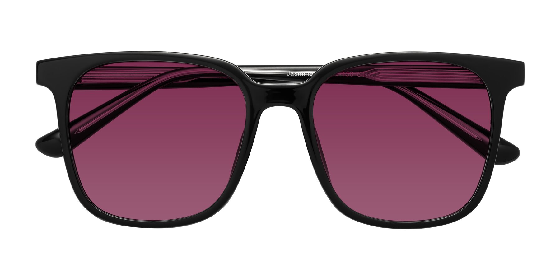 Folded Front of Jasmine in Black with Wine Tinted Lenses
