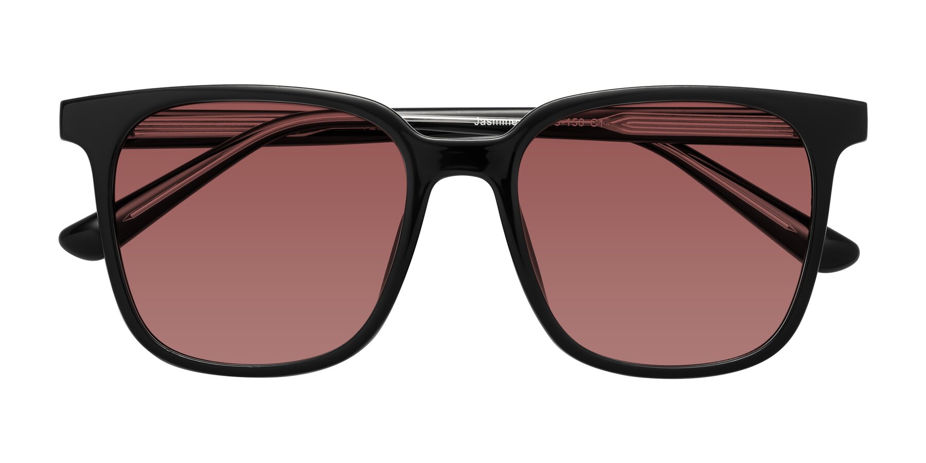 Folded Front of Jasmine in Black with Garnet Tinted Lenses