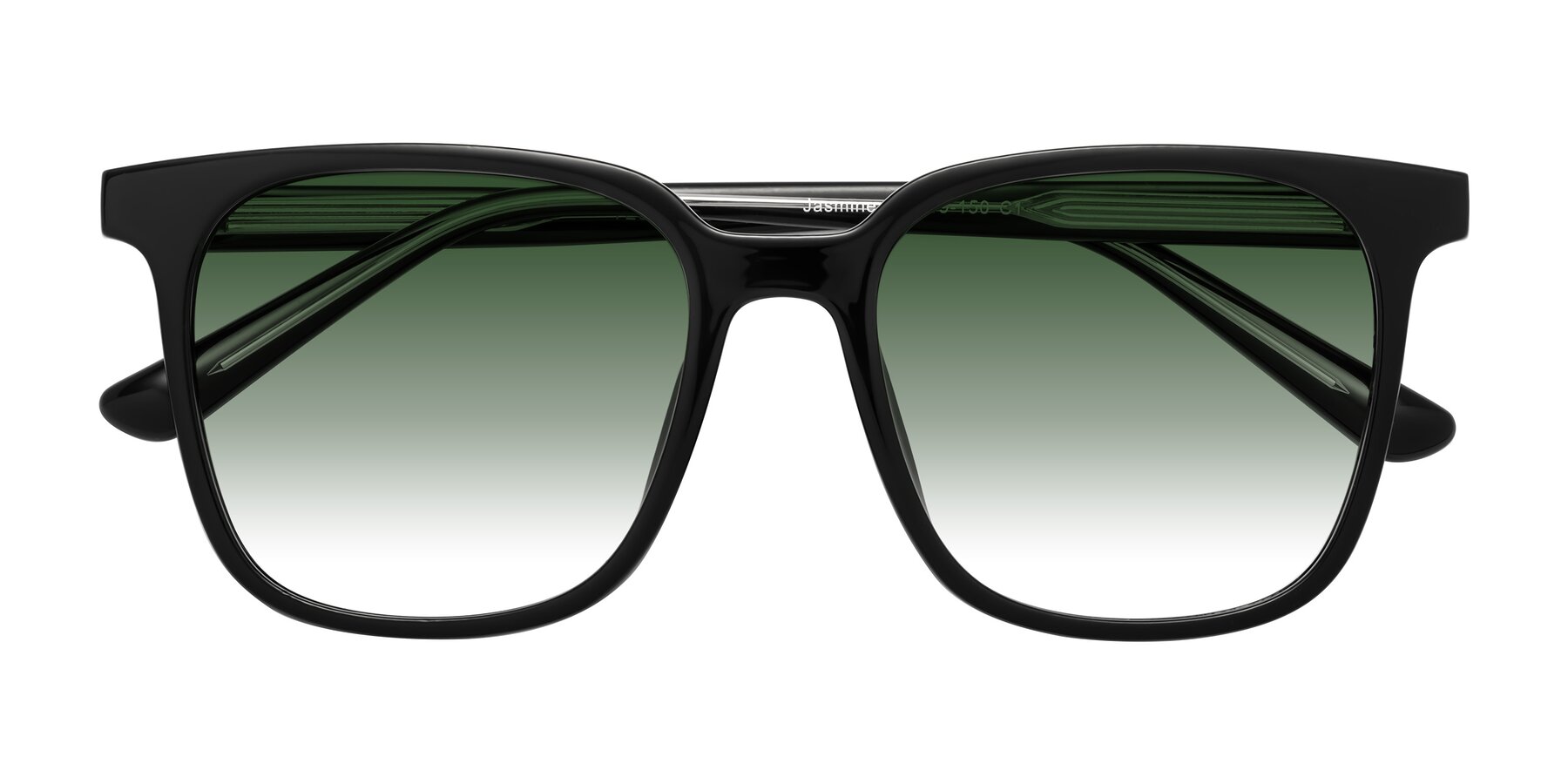 Folded Front of Jasmine in Black with Green Gradient Lenses