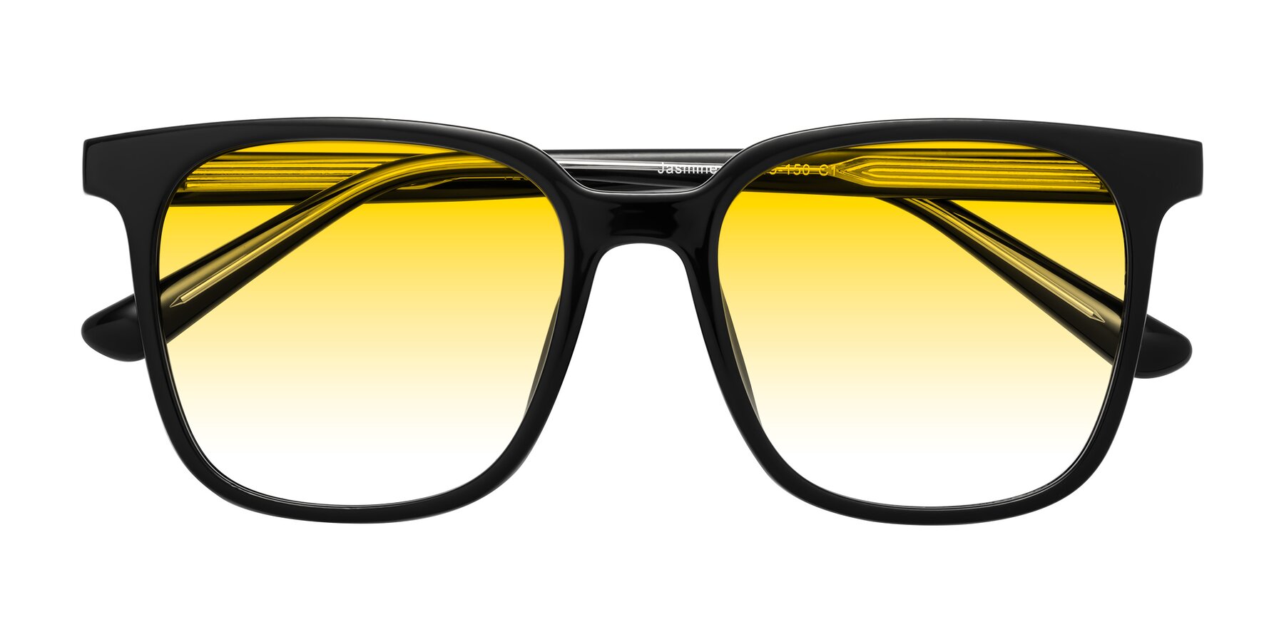 Folded Front of Jasmine in Black with Yellow Gradient Lenses