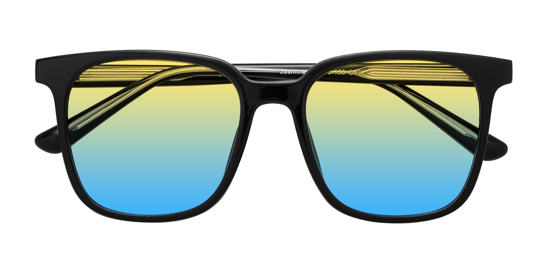 Folded Front of Jasmine in Black with Yellow / Blue Gradient Lenses