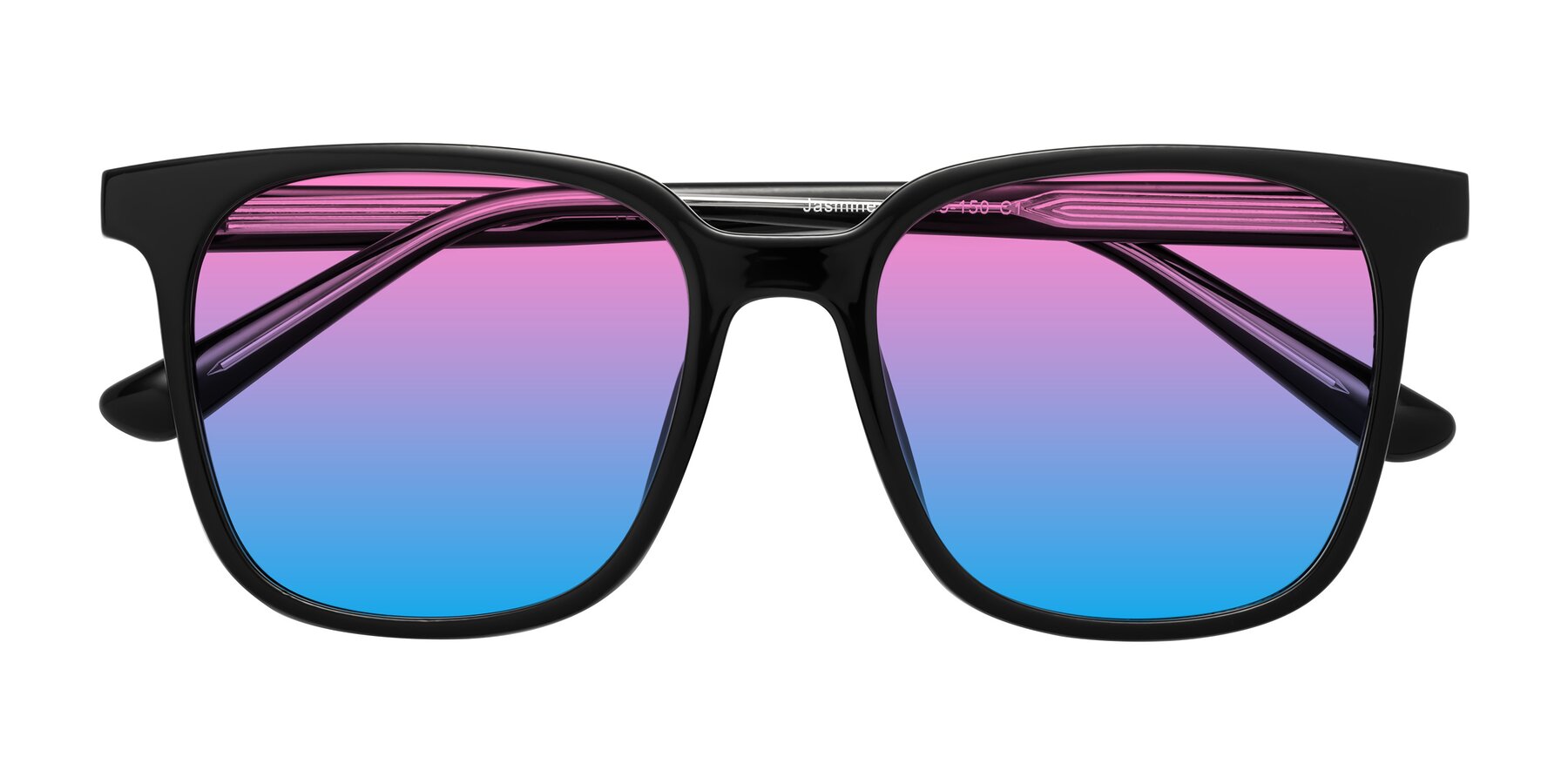 Folded Front of Jasmine in Black with Pink / Blue Gradient Lenses
