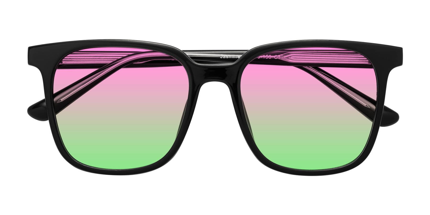 Folded Front of Jasmine in Black with Pink / Green Gradient Lenses