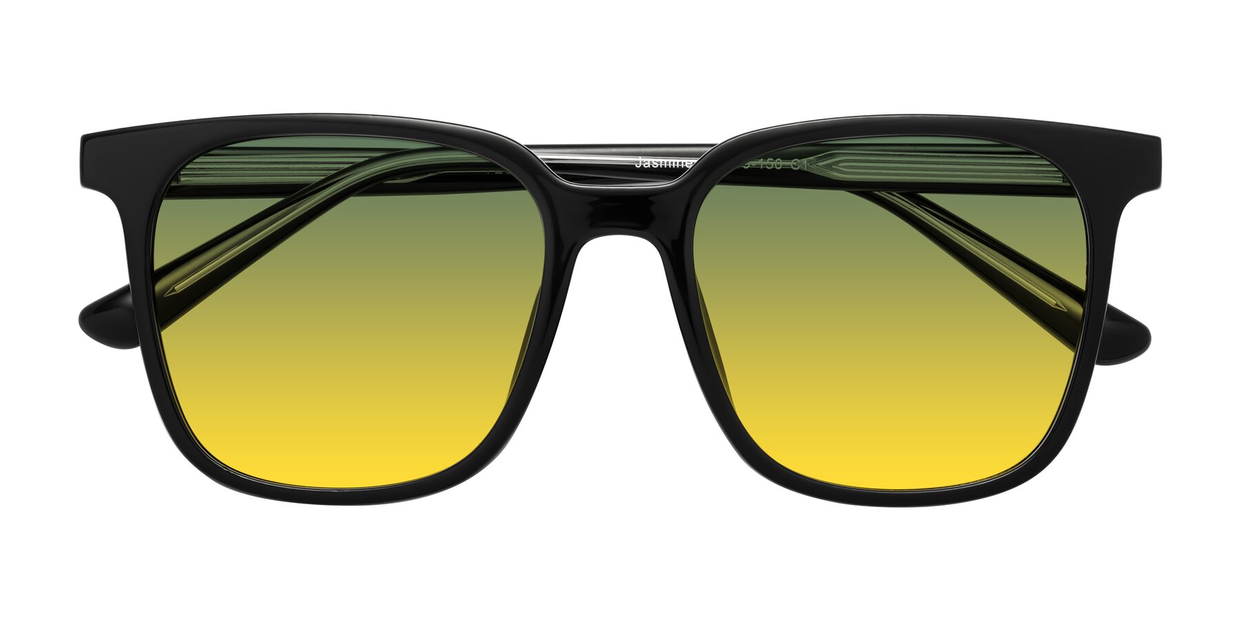Folded Front of Jasmine in Black with Green / Yellow Gradient Lenses
