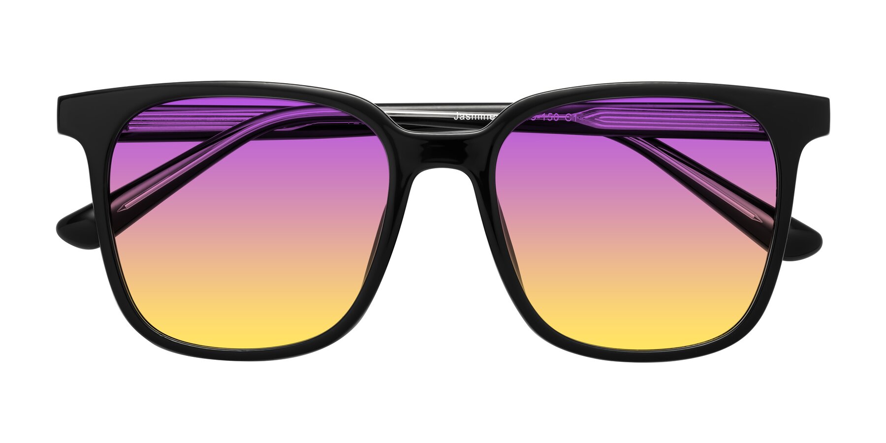 Folded Front of Jasmine in Black with Purple / Yellow Gradient Lenses