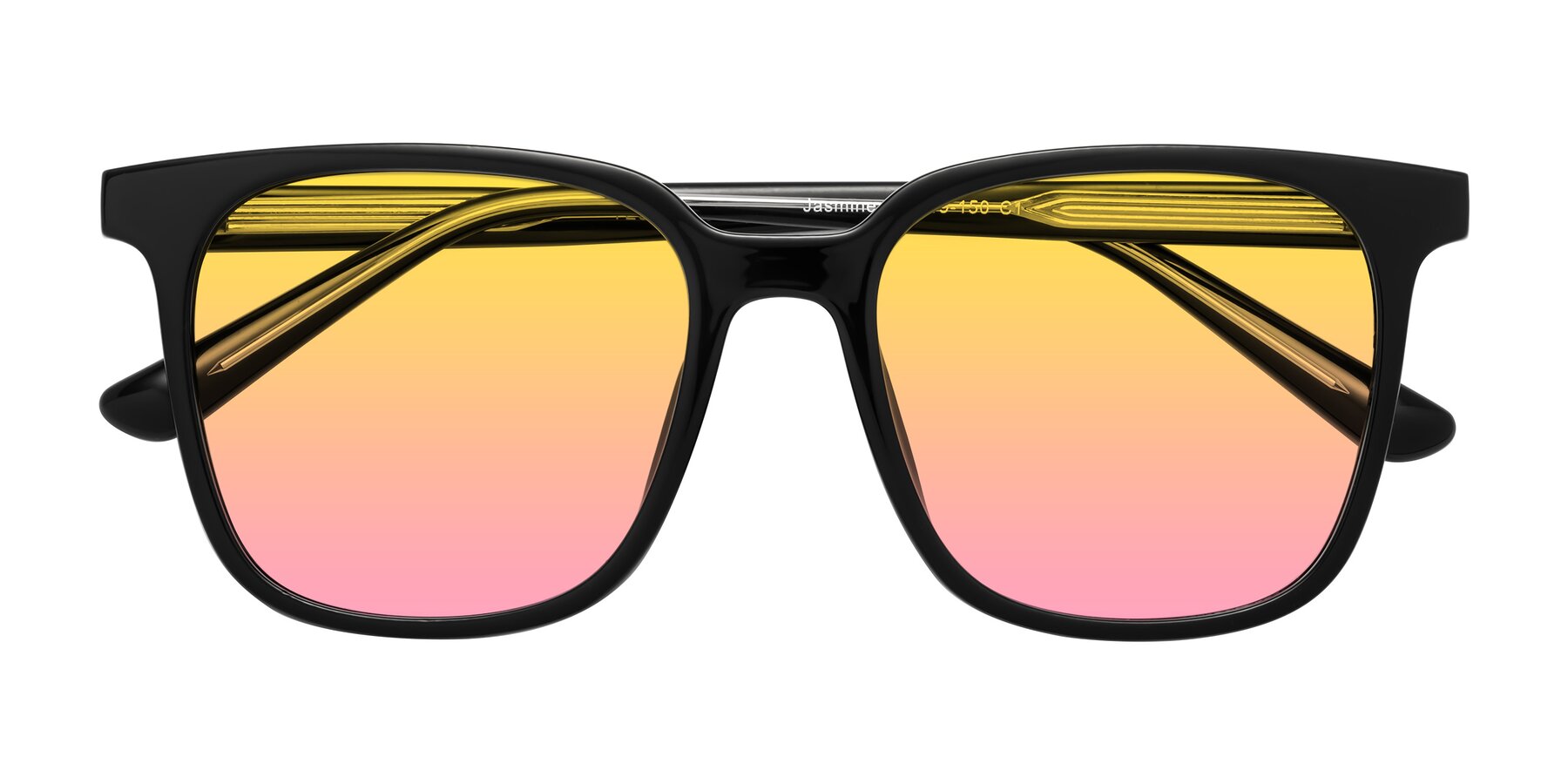 Folded Front of Jasmine in Black with Yellow / Pink Gradient Lenses