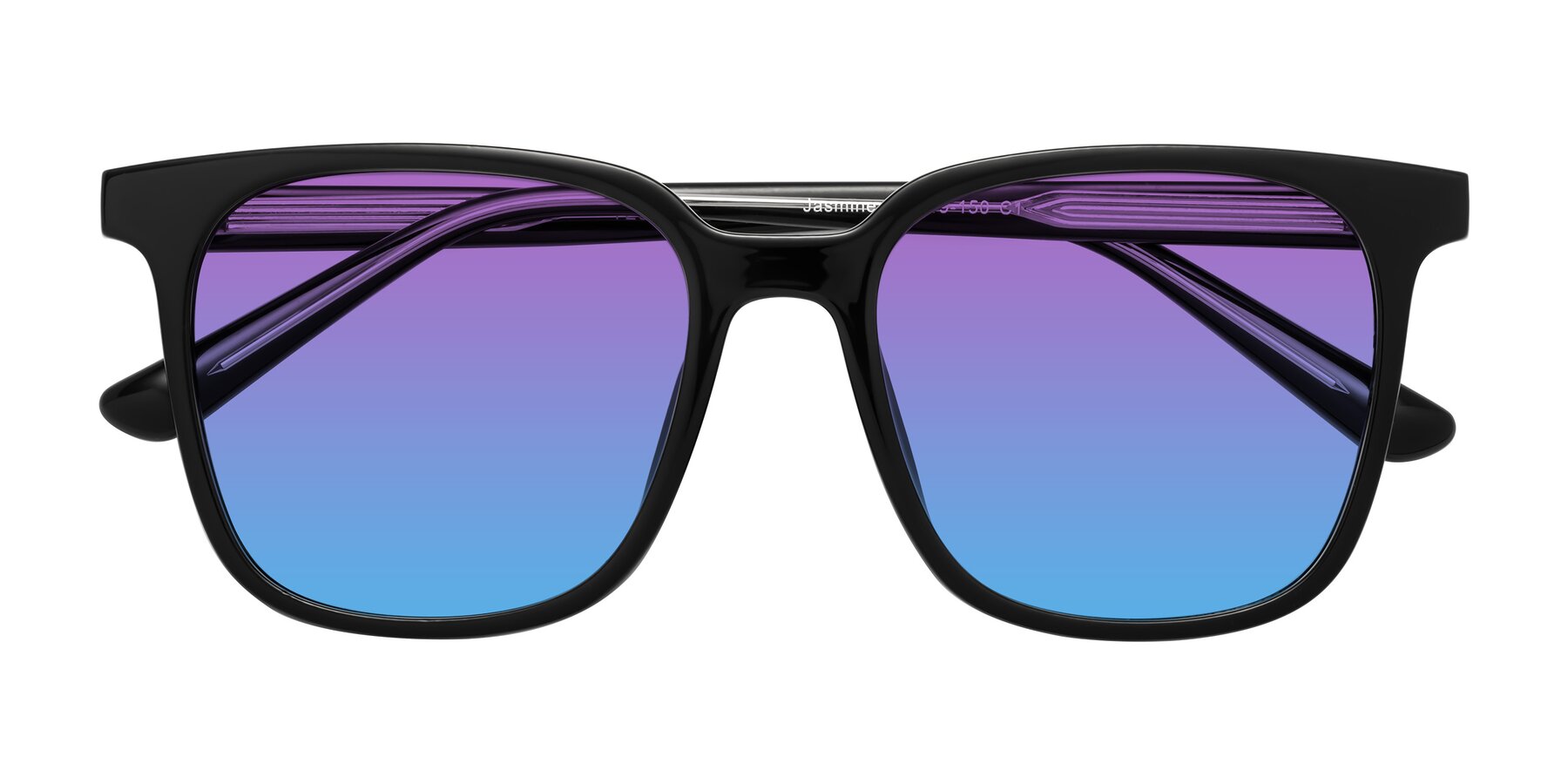 Folded Front of Jasmine in Black with Purple / Blue Gradient Lenses