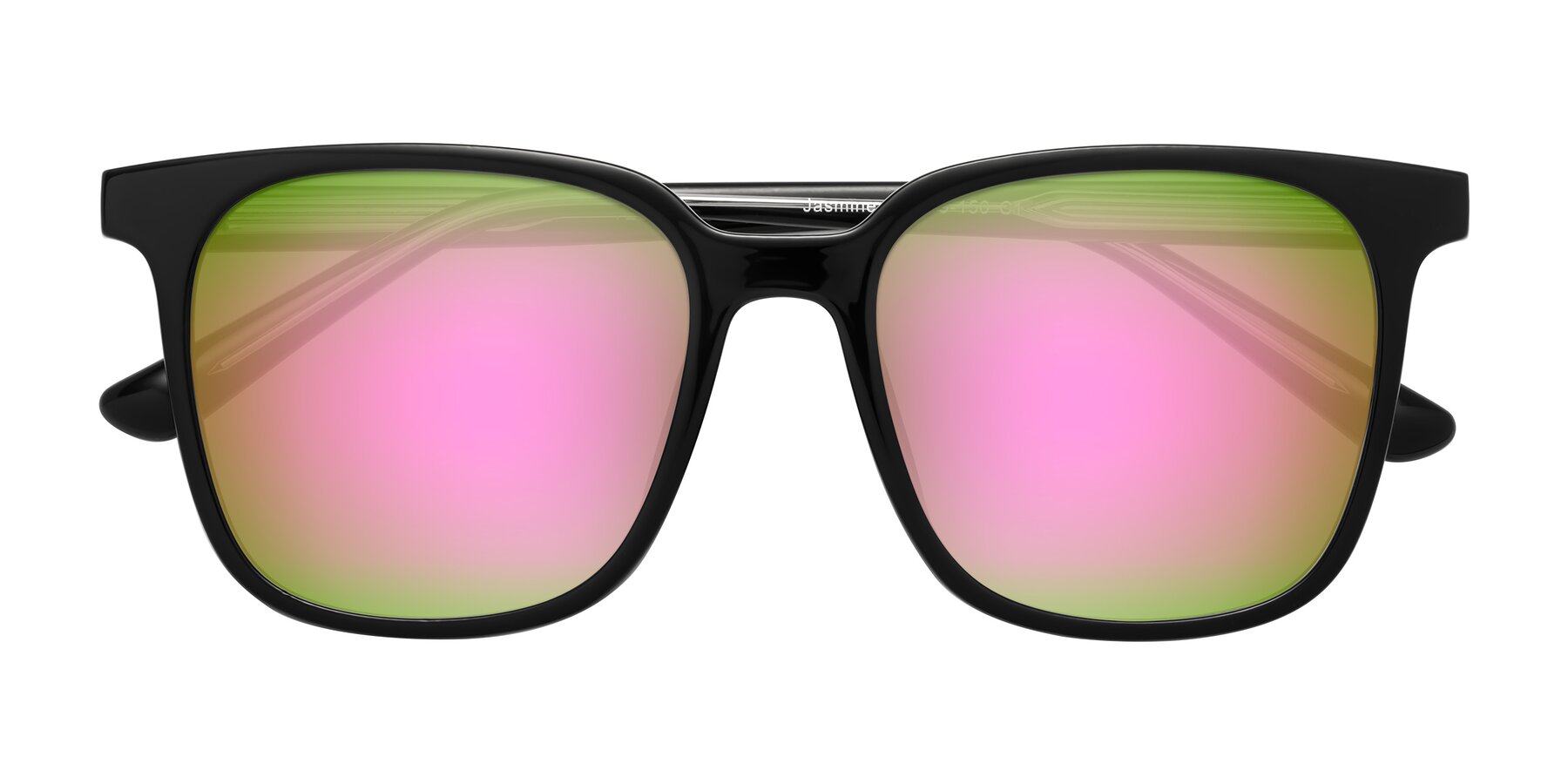 Folded Front of Jasmine in Black with Pink Mirrored Lenses