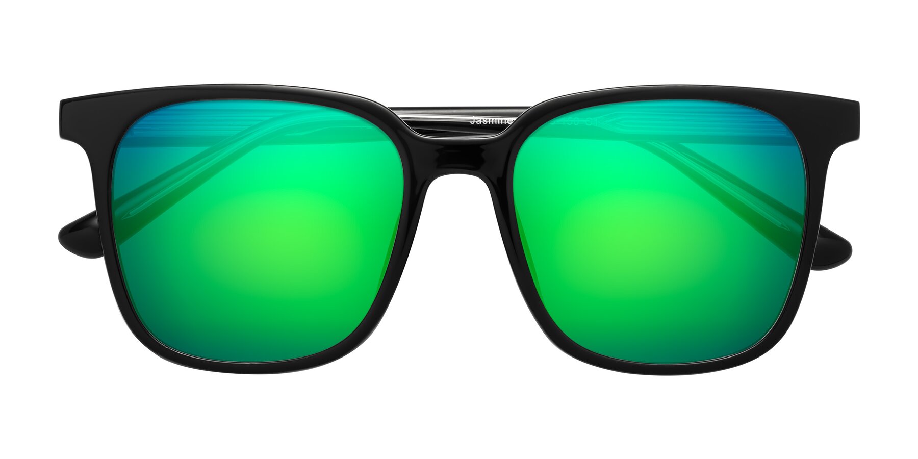Folded Front of Jasmine in Black with Green Mirrored Lenses