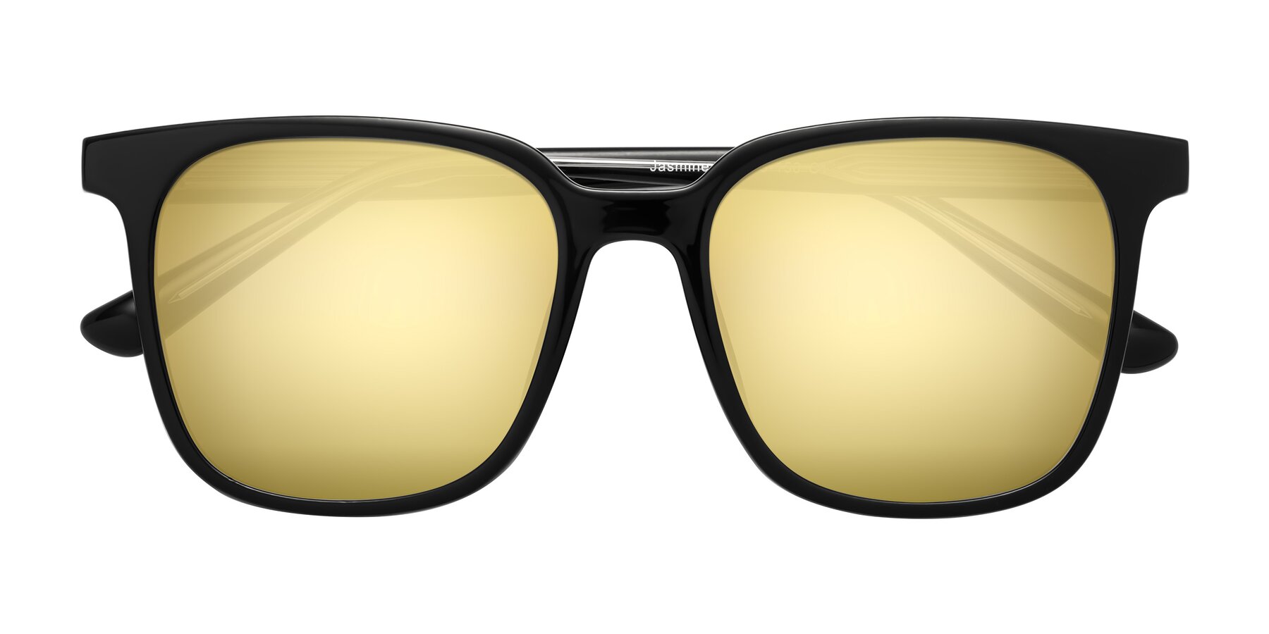 Folded Front of Jasmine in Black with Gold Mirrored Lenses