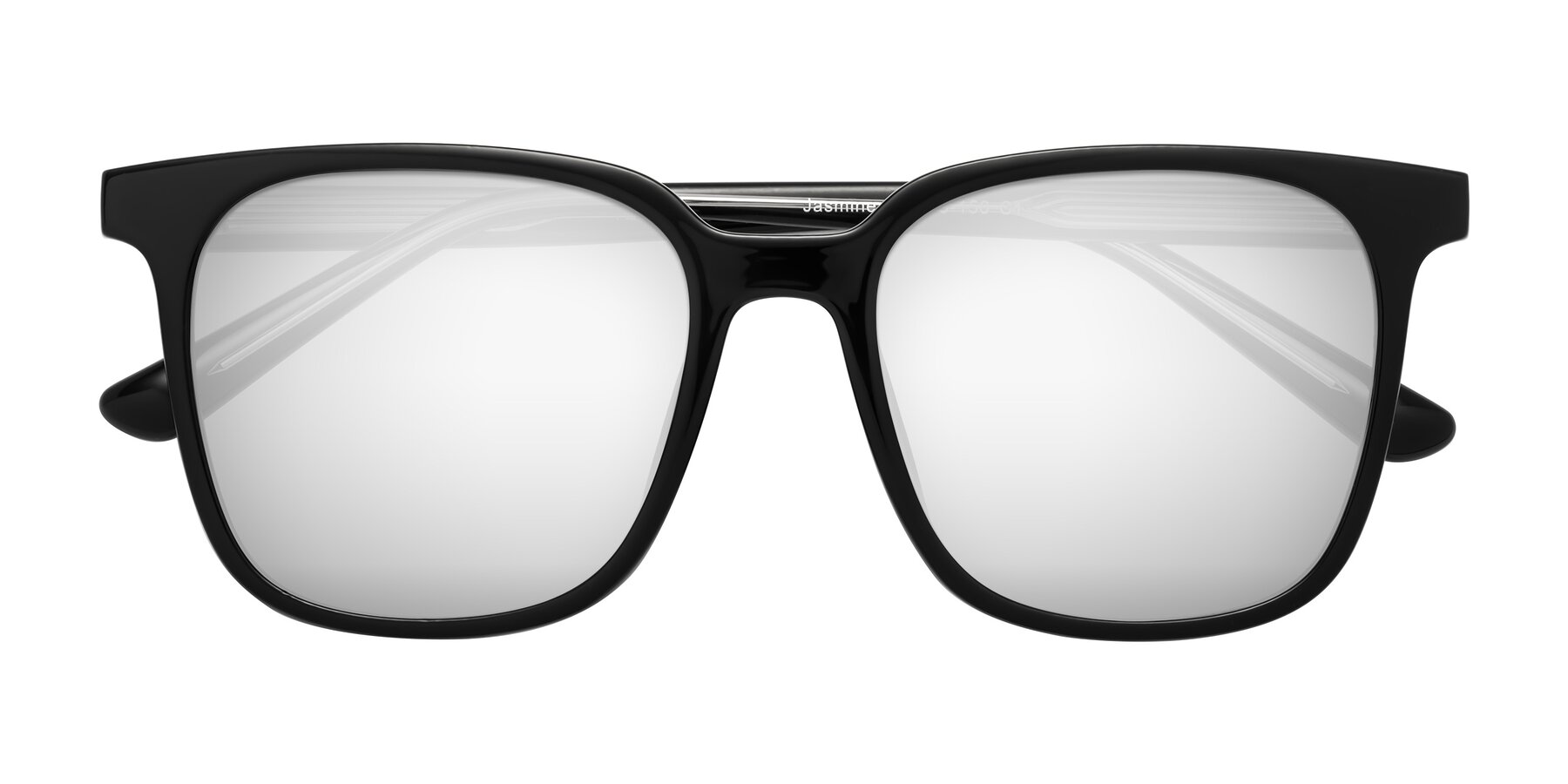 Folded Front of Jasmine in Black with Silver Mirrored Lenses