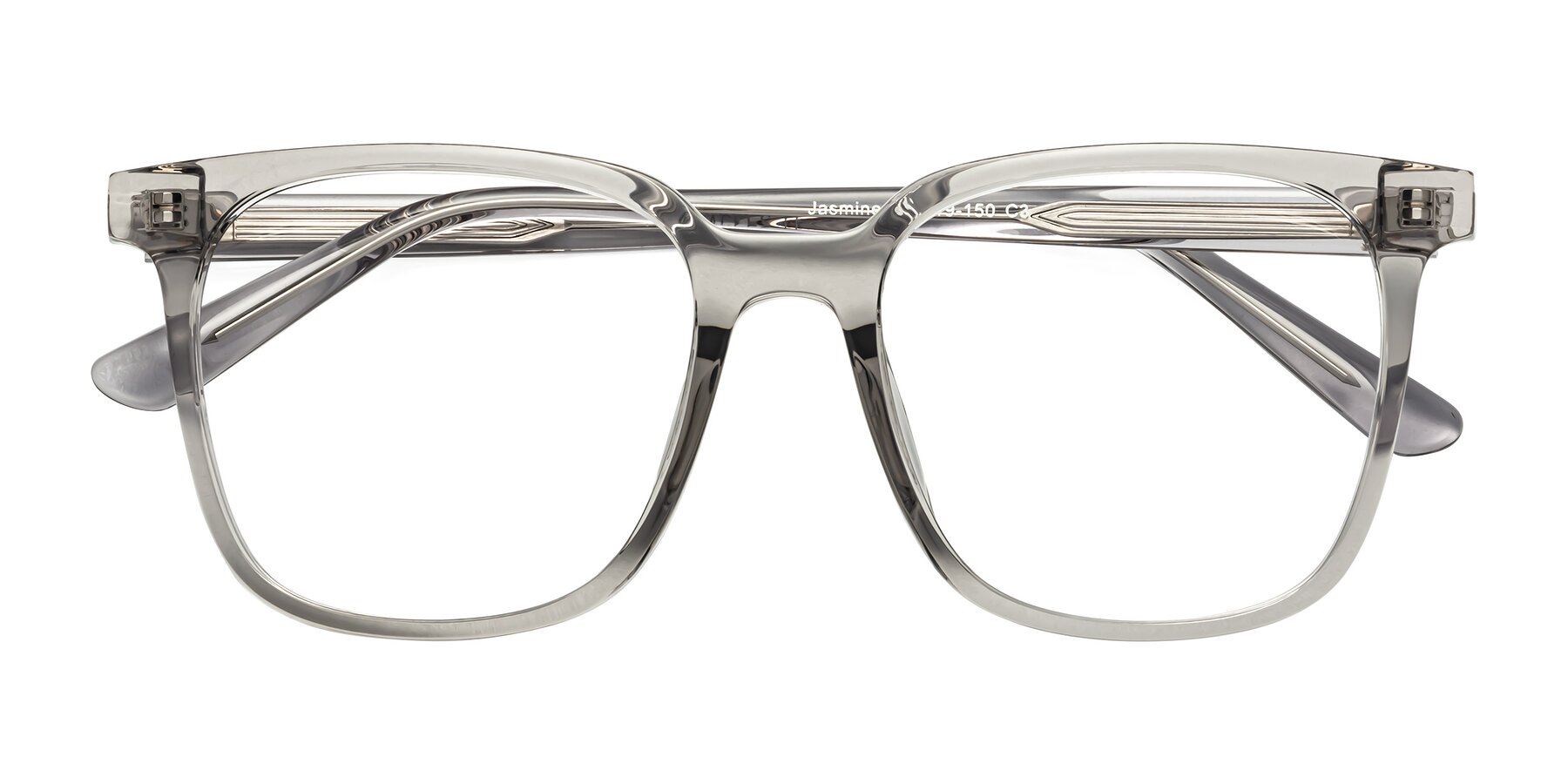 Folded Front of Jasmine in Translucent Gray with Clear Eyeglass Lenses