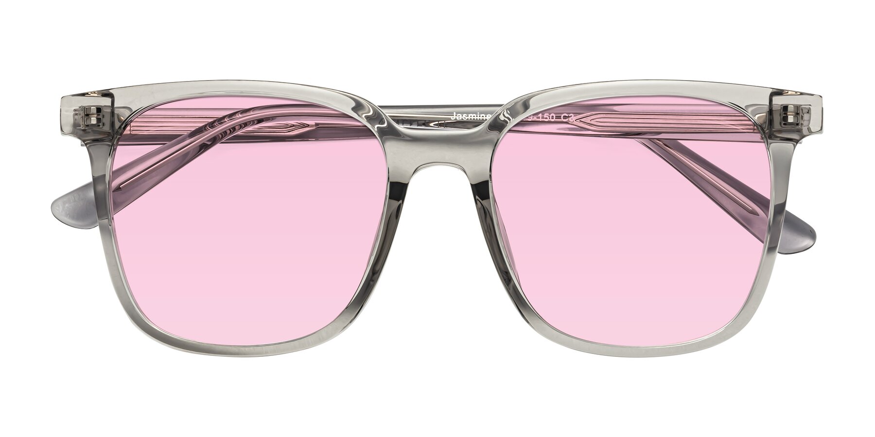 Folded Front of Jasmine in Translucent Gray with Light Pink Tinted Lenses