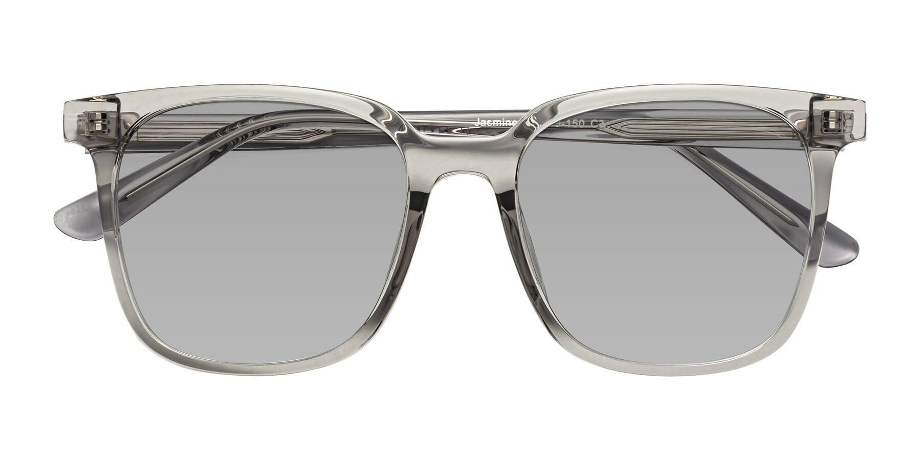 Folded Front of Jasmine in Translucent Gray with Light Gray Tinted Lenses