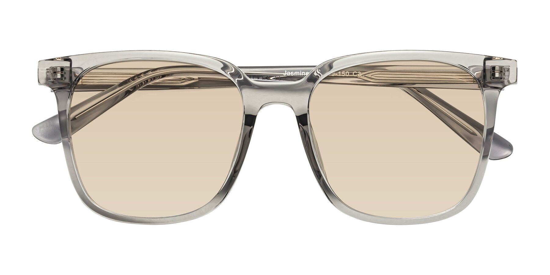 Folded Front of Jasmine in Translucent Gray with Light Brown Tinted Lenses