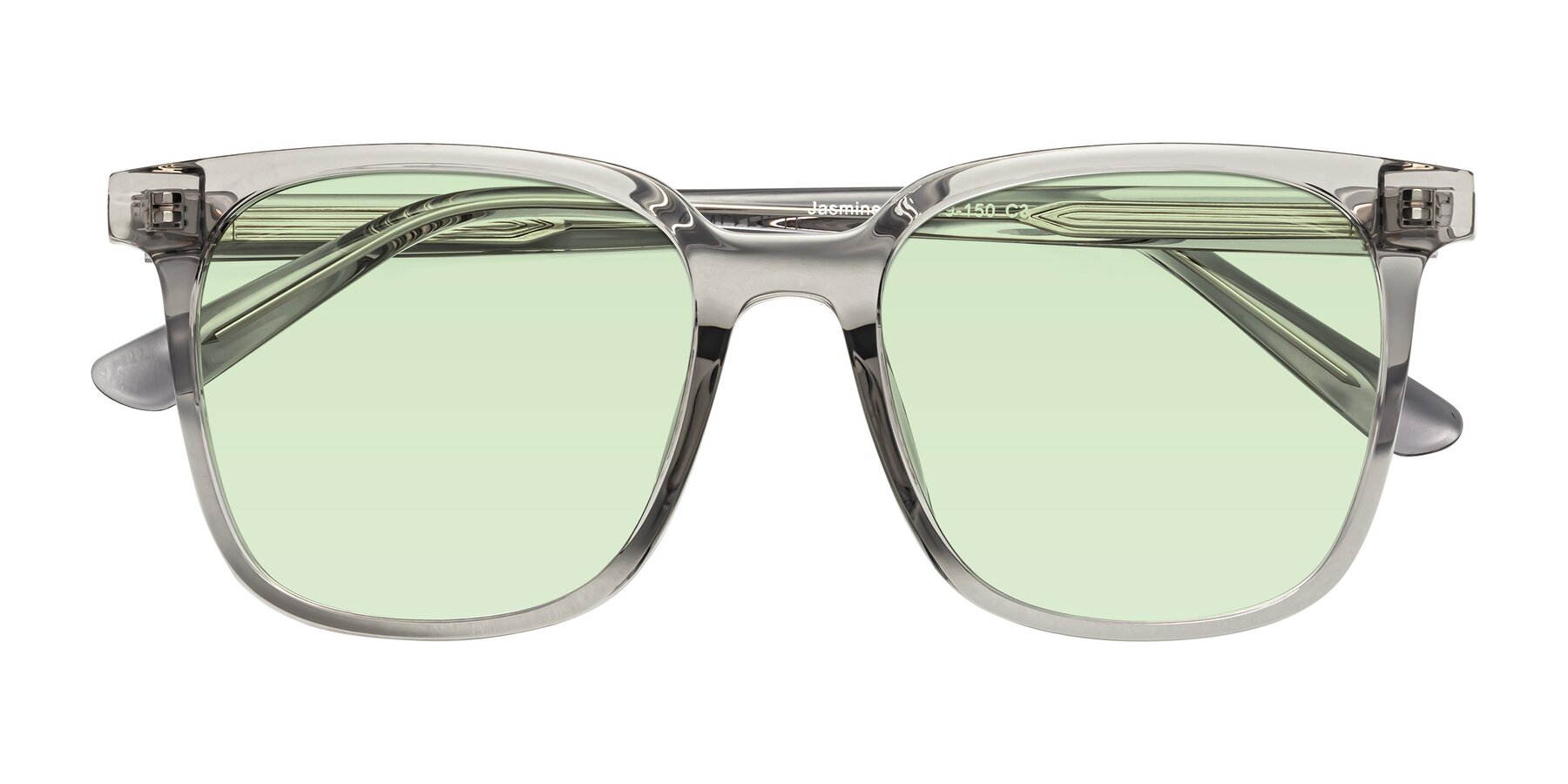 Folded Front of Jasmine in Translucent Gray with Light Green Tinted Lenses