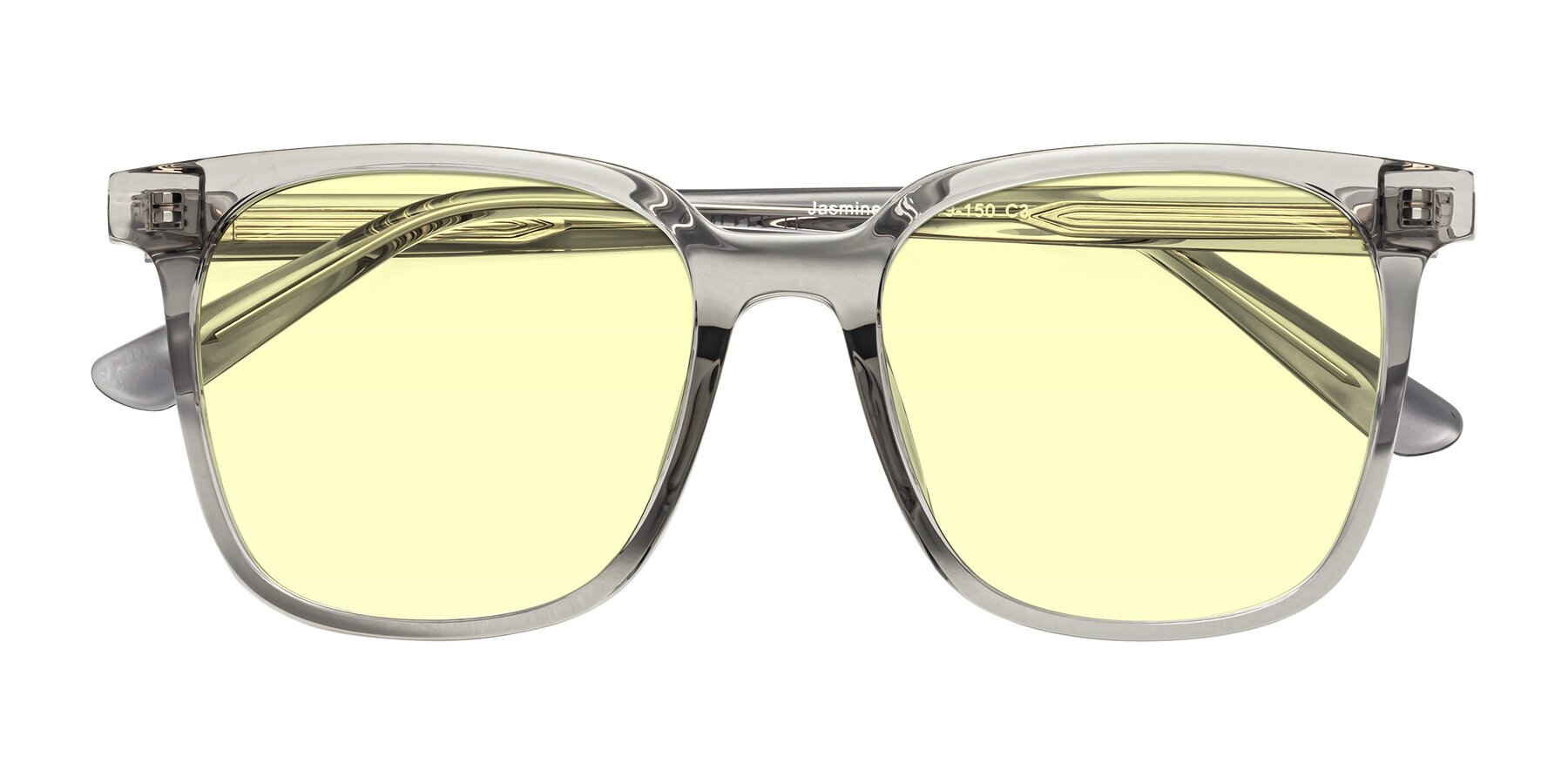 Folded Front of Jasmine in Translucent Gray with Light Yellow Tinted Lenses