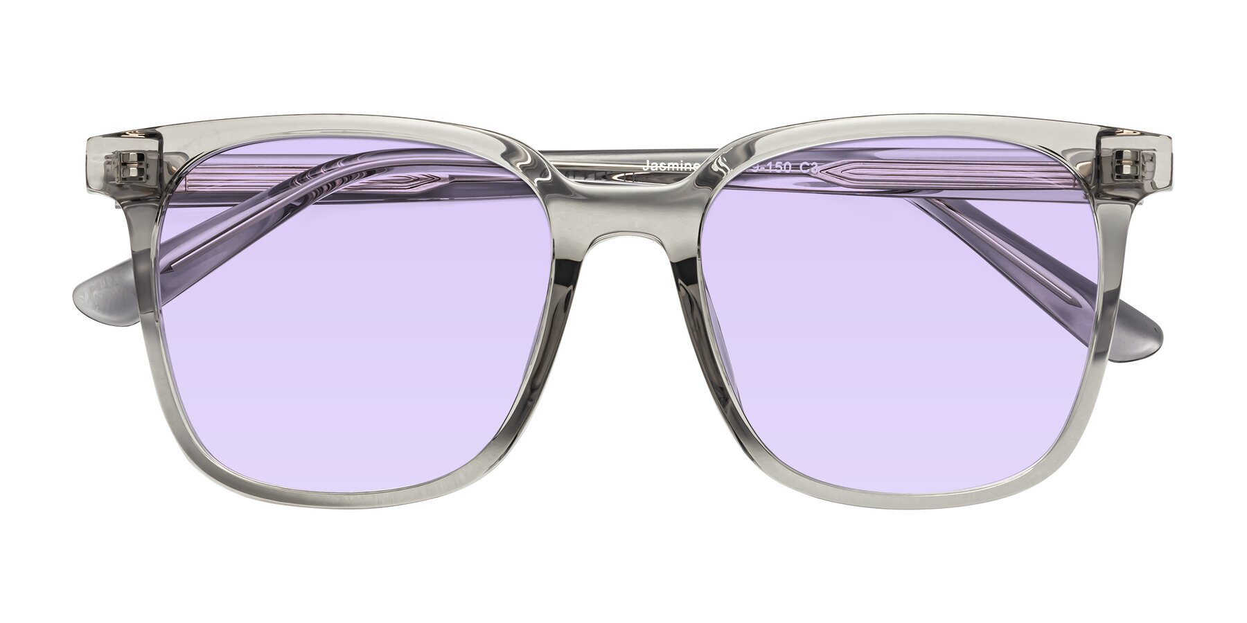 Folded Front of Jasmine in Translucent Gray with Light Purple Tinted Lenses