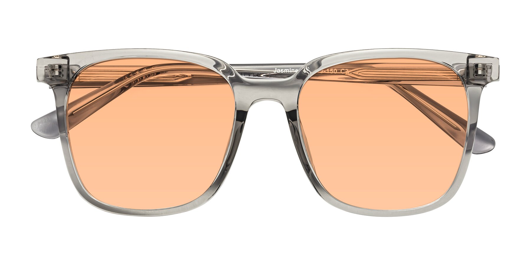 Folded Front of Jasmine in Translucent Gray with Light Orange Tinted Lenses